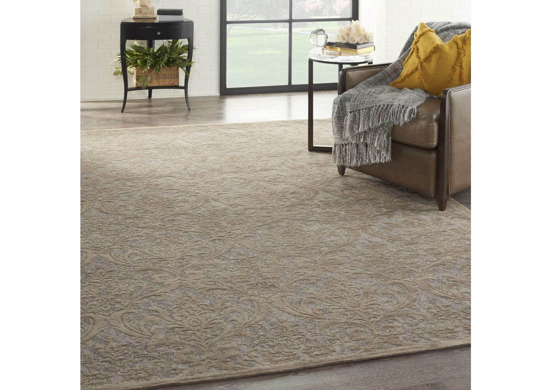 Nourison Damask DAS02 Grey 8'x10' Large Flat Rug,Nourison