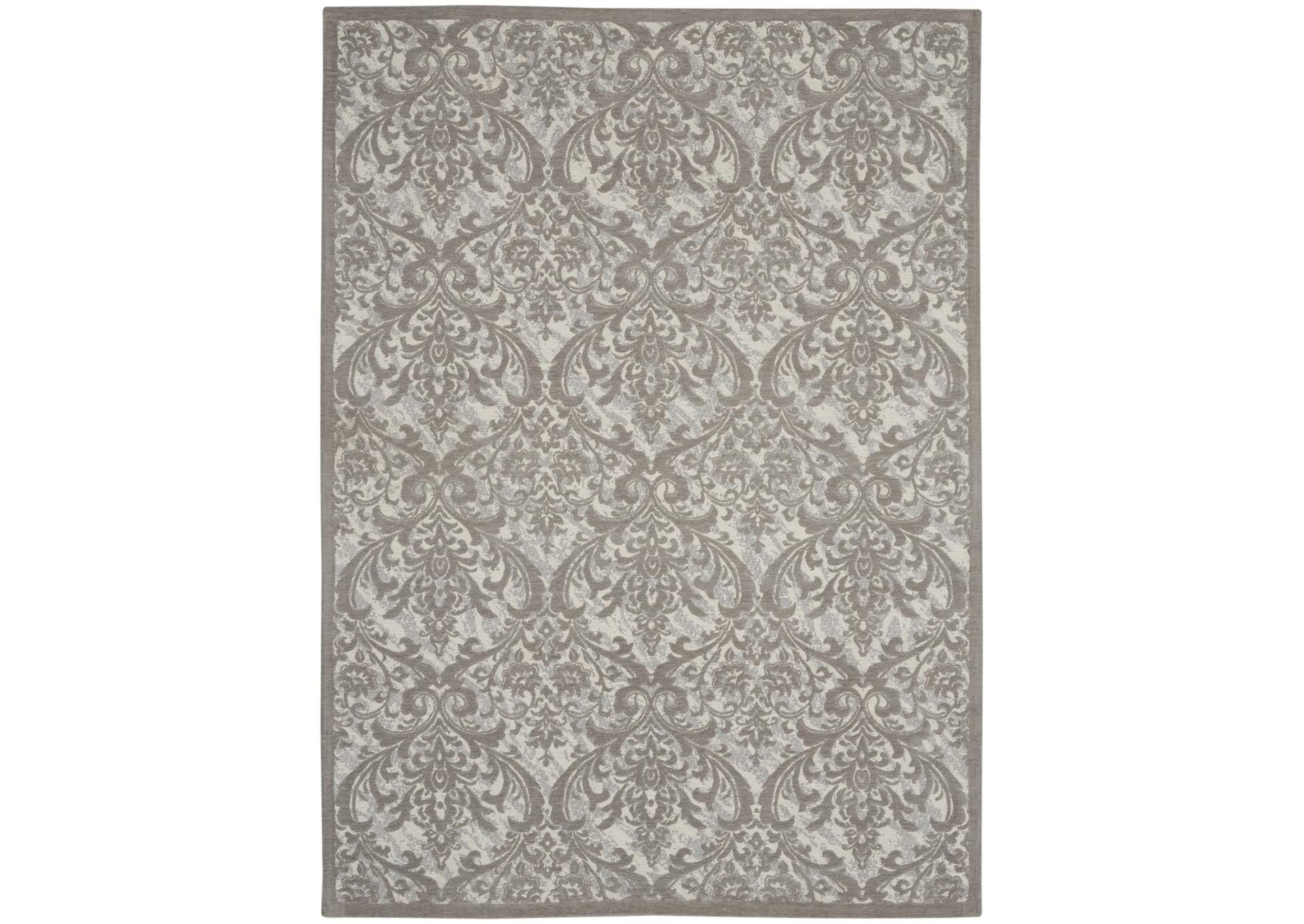 Nourison Damask DAS02 Grey and White 5'x7' Vintage Area Rug,Nourison