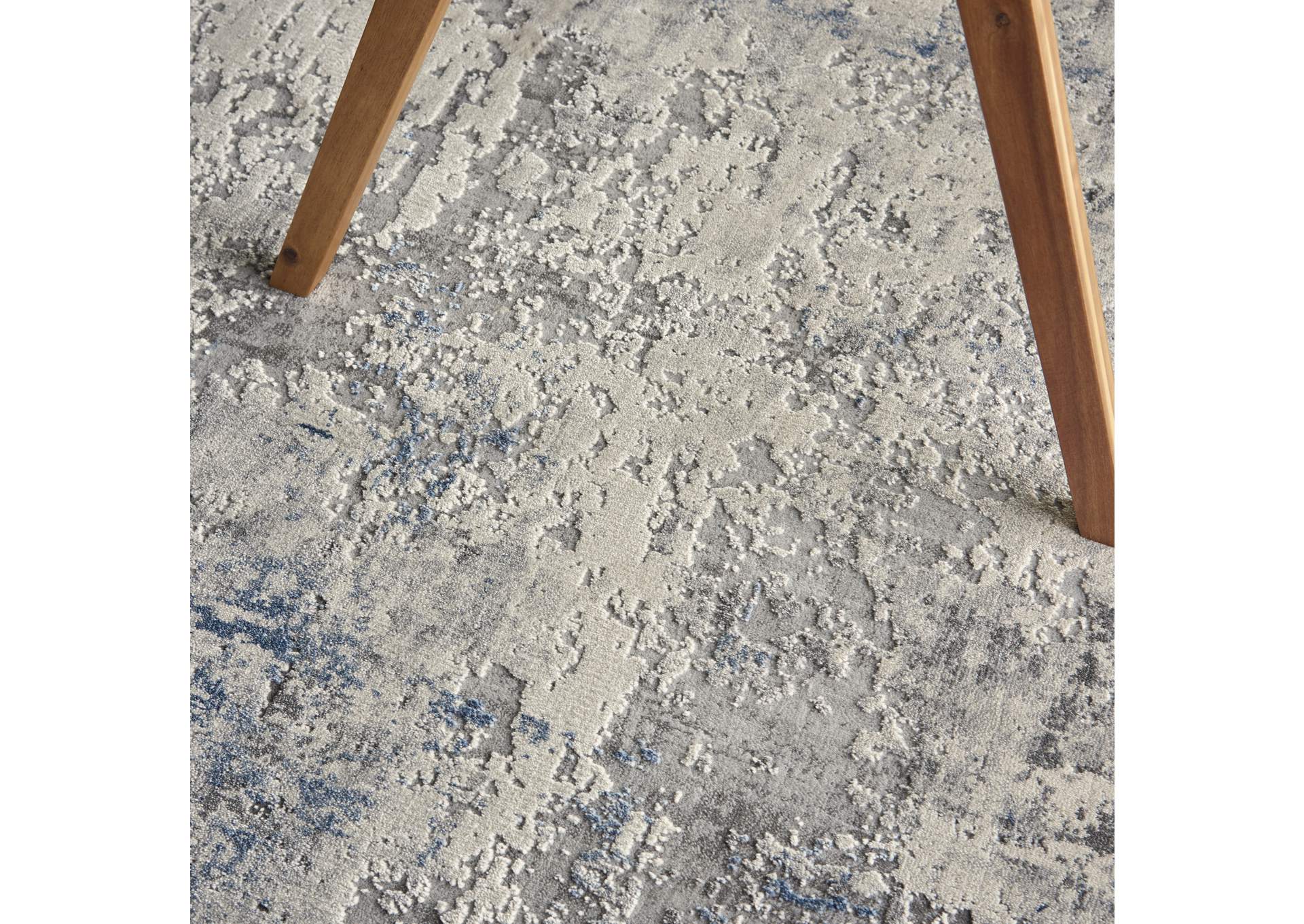 Nourison Rustic Textures RUS07 Slate Blue and Ivory 5'x7' Abstract Area Rug,Nourison