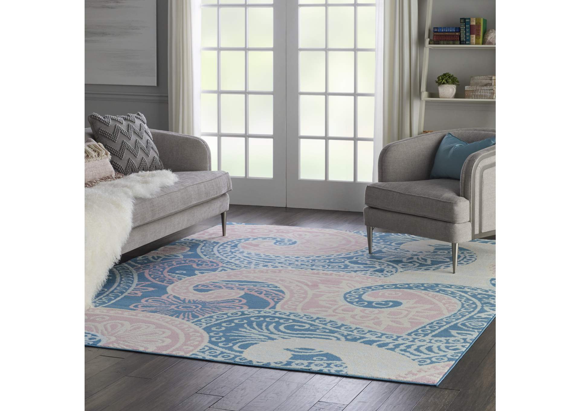 Nourison Jubilant JUB13 Pink and Blue 8'x10' Large Low-pile Rug,Nourison