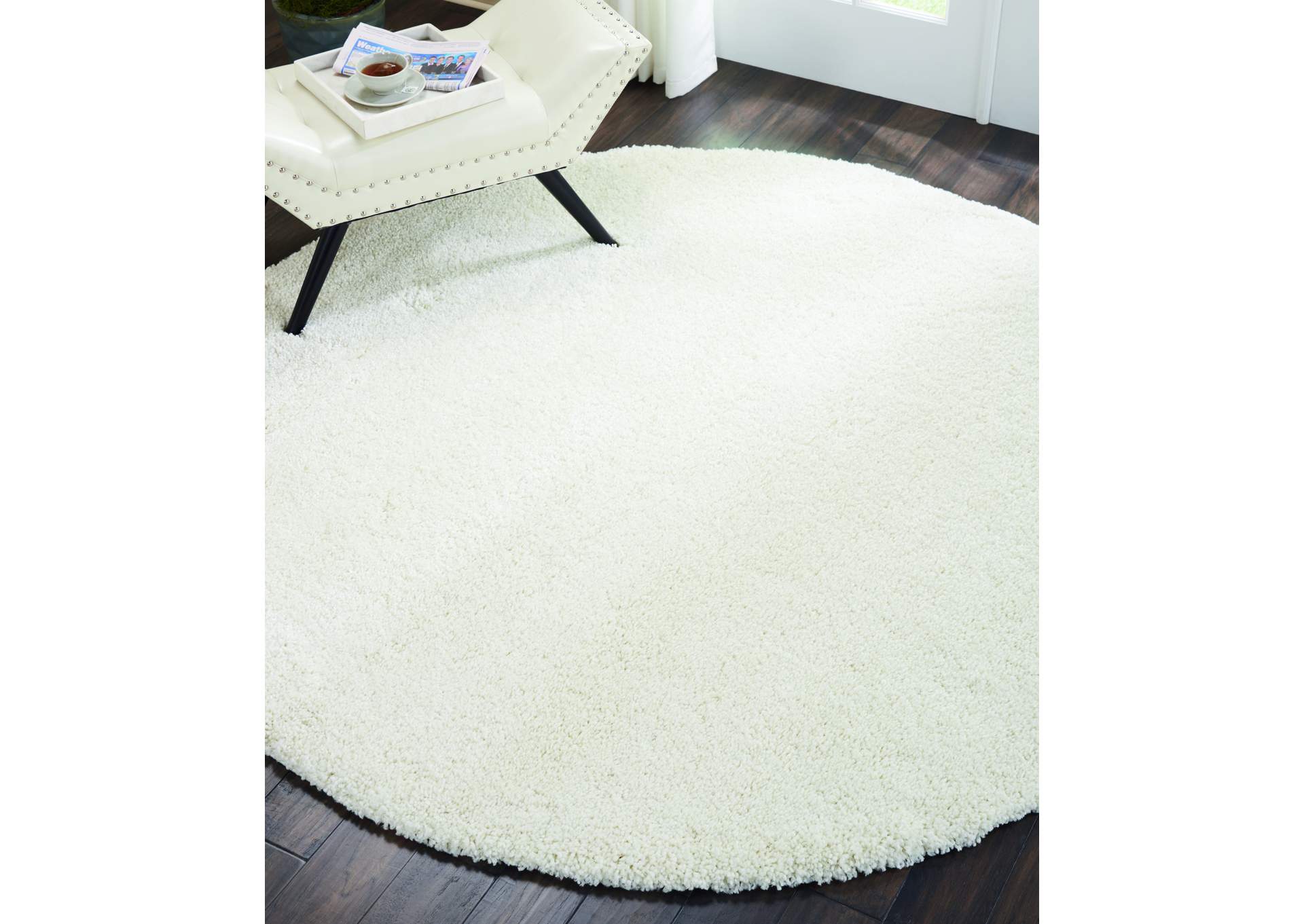 Nourison Malibu Shag MSG01 White 7' Round Rug,Nourison