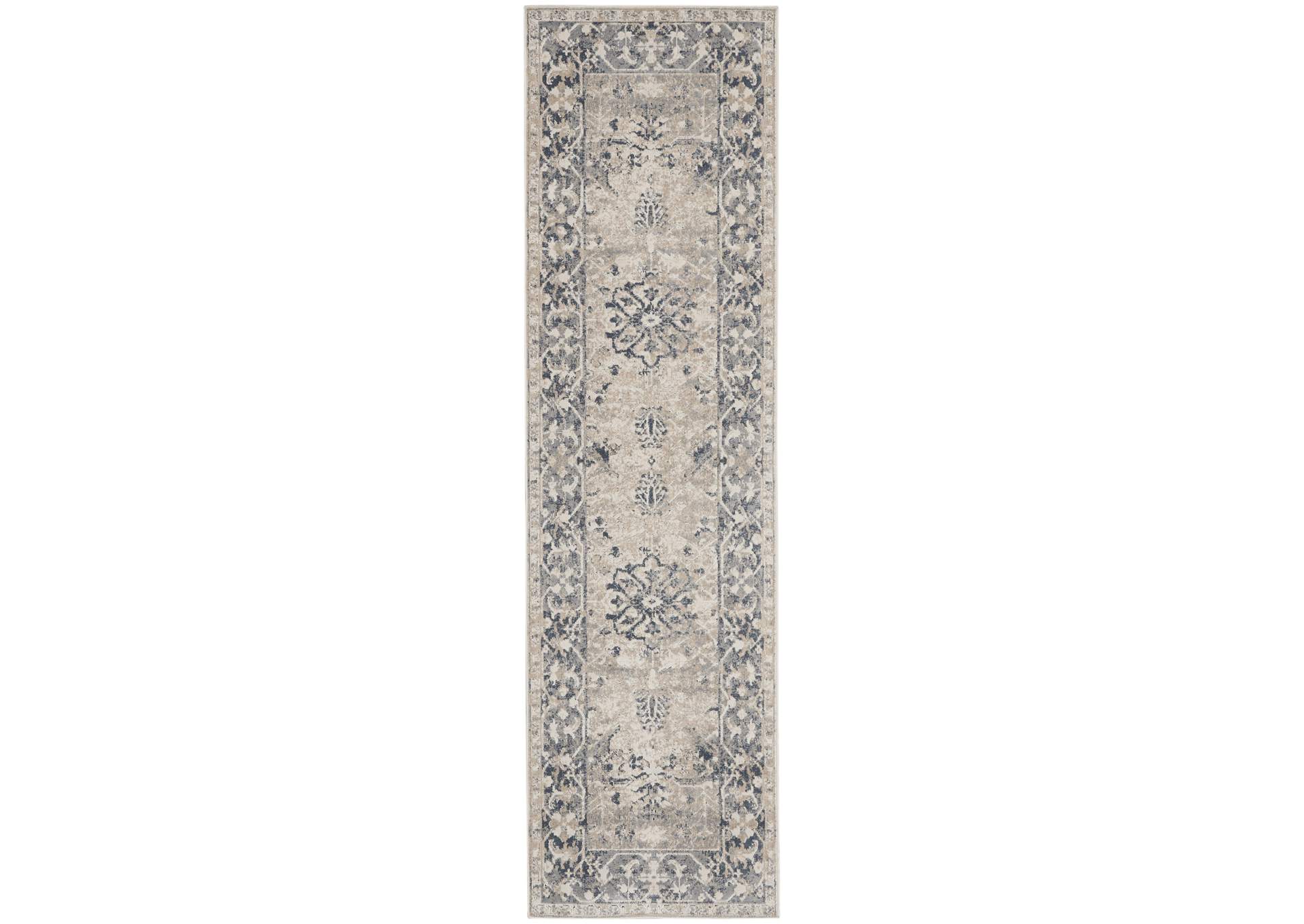 kathy ireland Home Malta MAI05 Blue and Ivory 8' Runner Hallway Rug,Nourison
