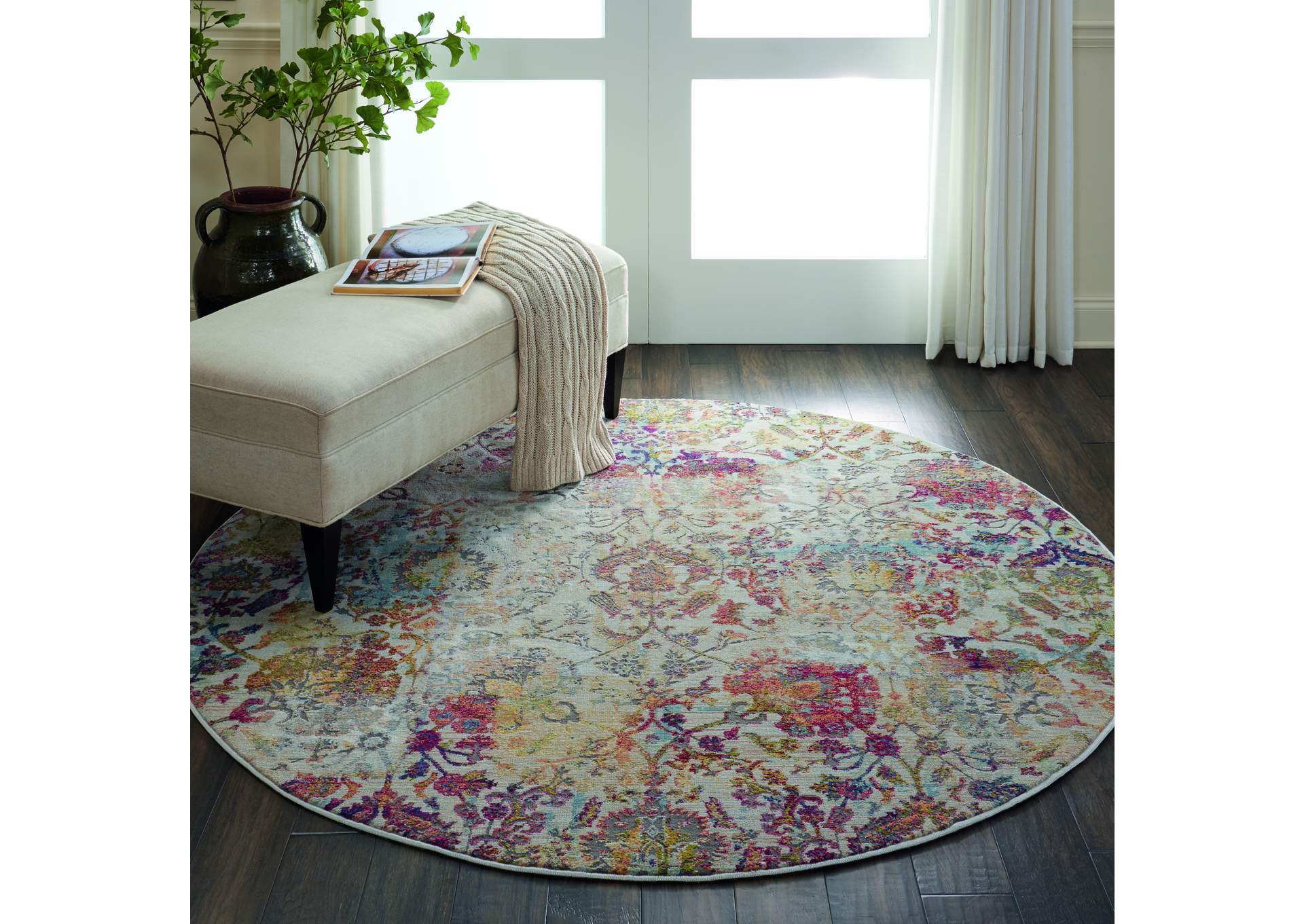 Nourison Ankara Global ANR06 White and Orange 6' Round French Country Area Rug,Nourison