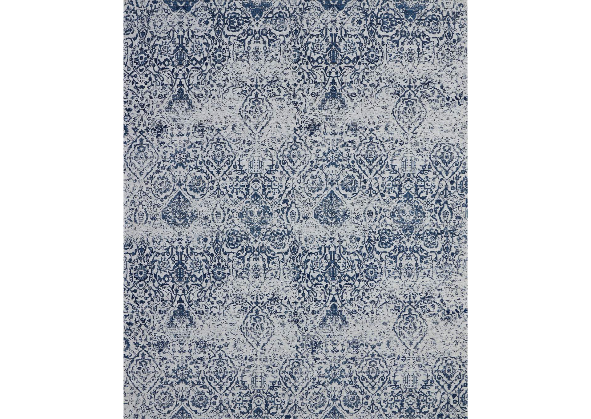Nourison Damask DAS06 Dark Blue and White 8'x10' Large Flat Weave Rug,Nourison