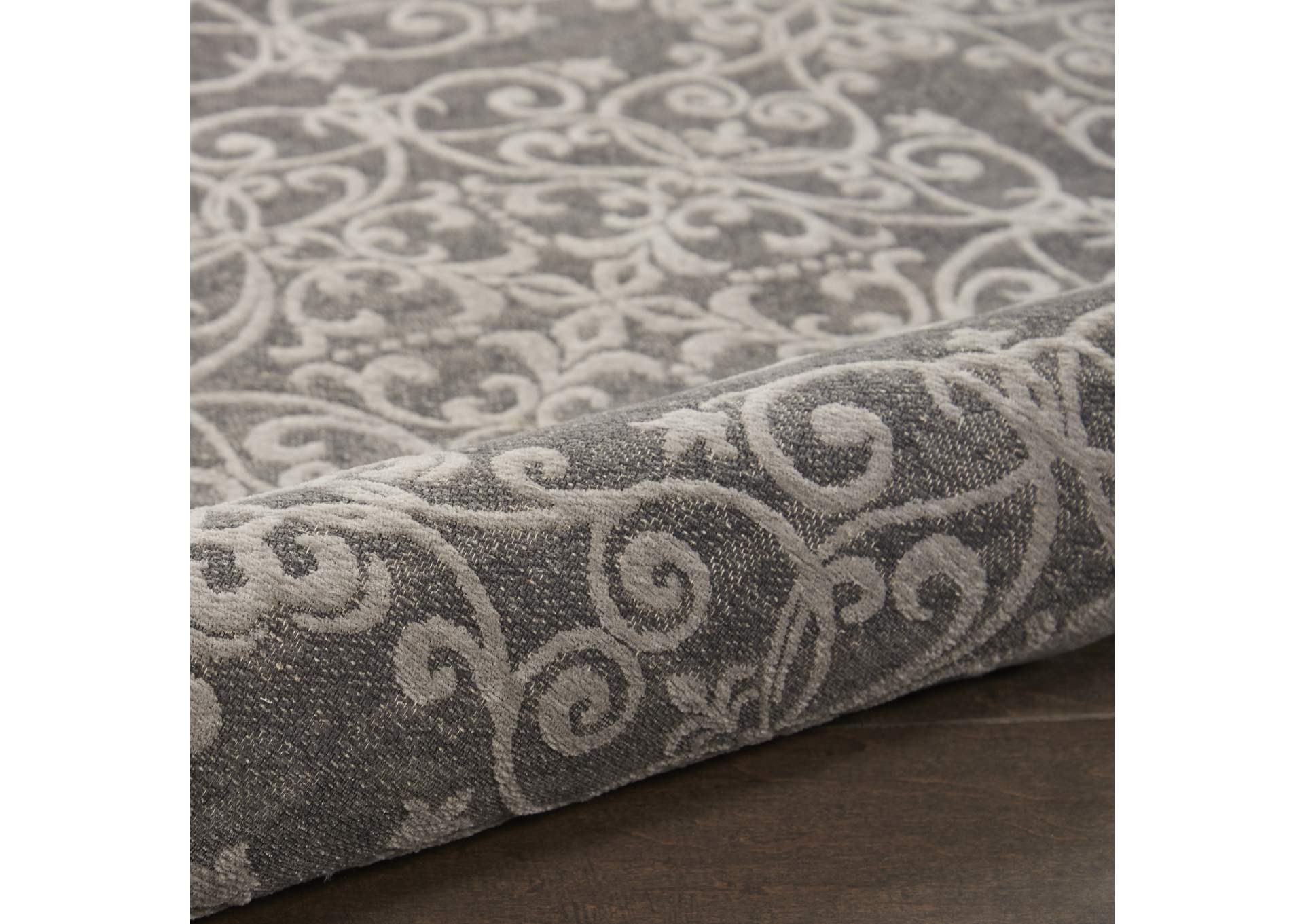Nourison Damask DAS01 Grey 5'x7' Vintage Area Rug,Nourison