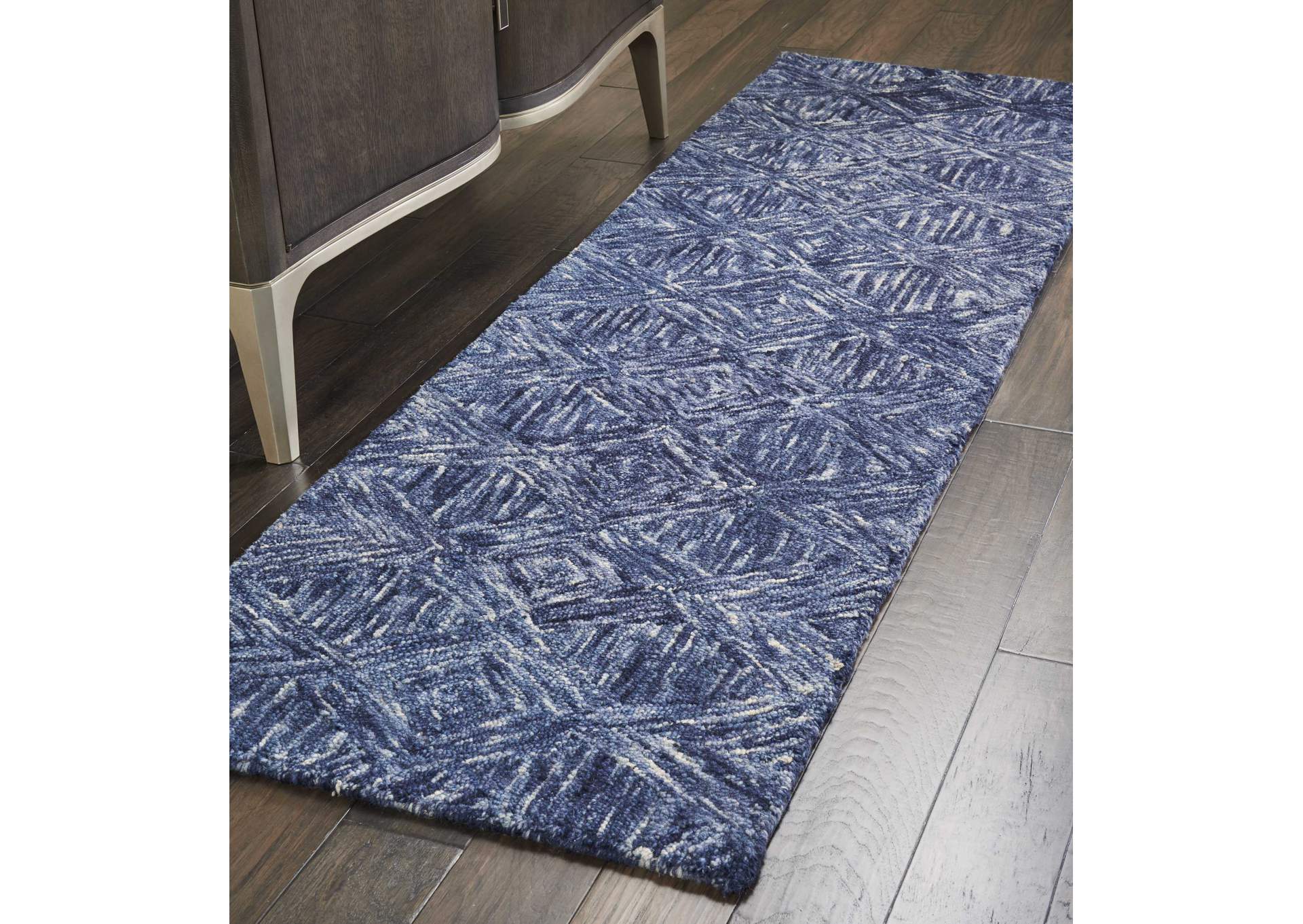 Nourison Linked Blue 8' Runner Wool Hallway Rug,Nourison