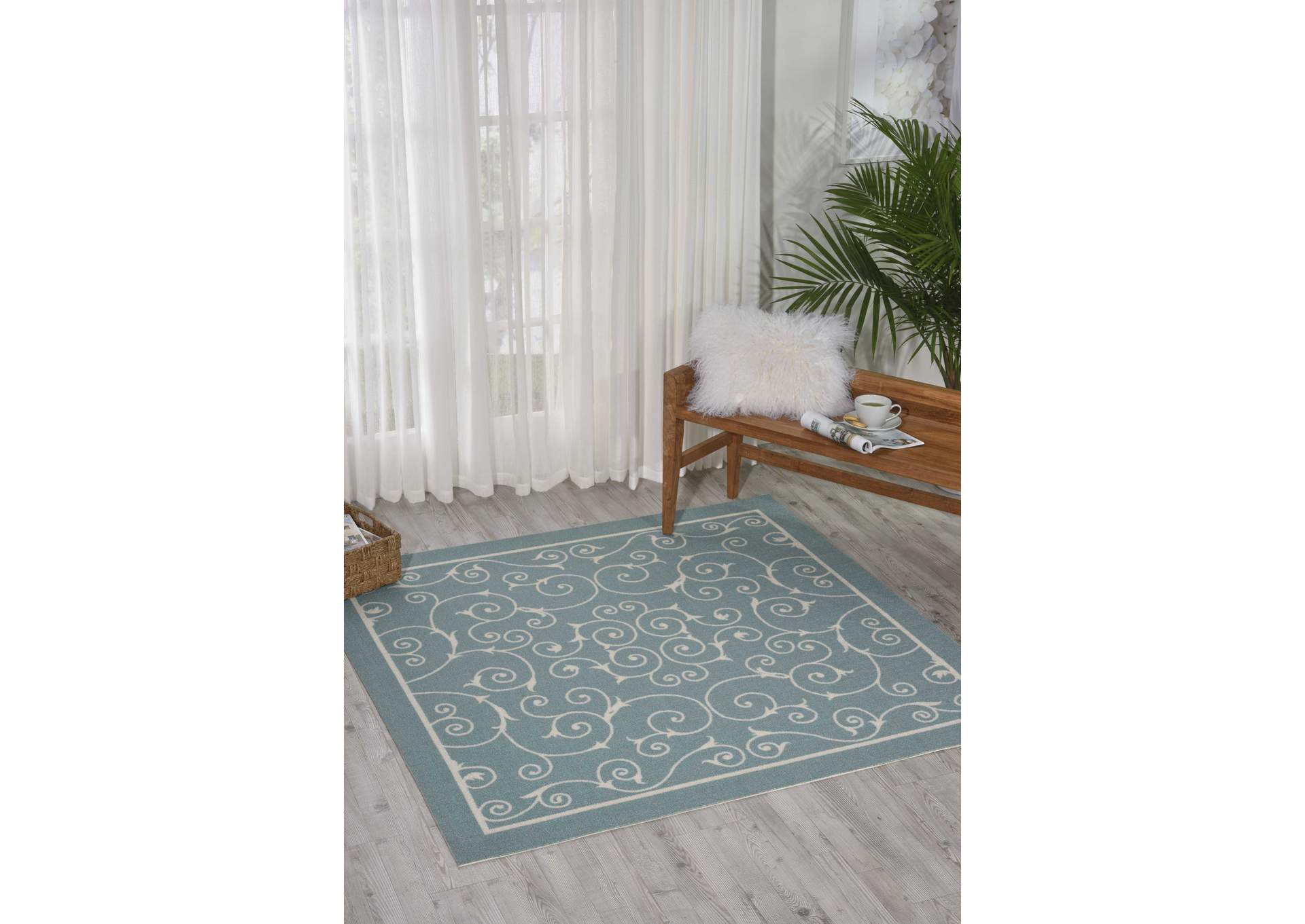 Nourison Home & Garden RS019 Blue 5' Square Area Rug,Nourison