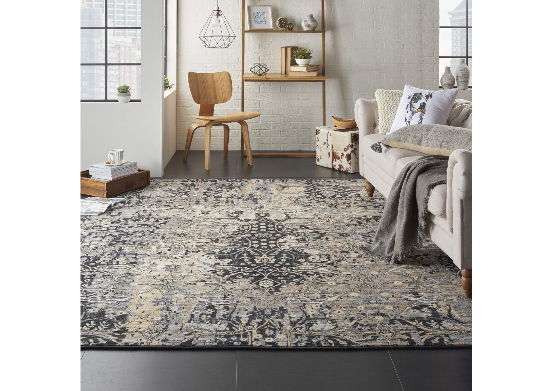 Nourison Majestic 8'x10' Charcoal Grey Vintage Area Rug,Nourison