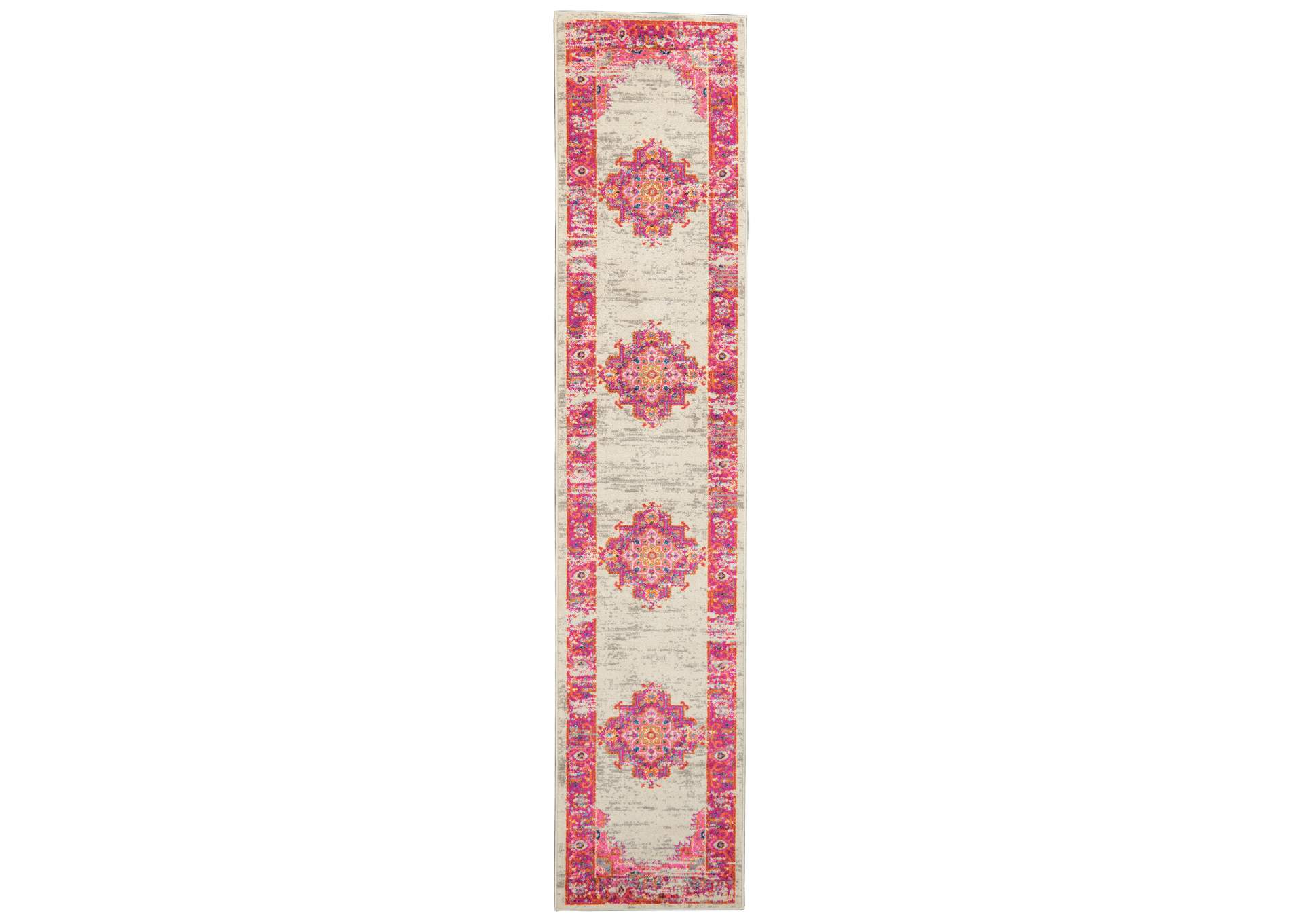 Nourison Passion PSN03 Pink and White 10' Runner Hallway Rug,Nourison