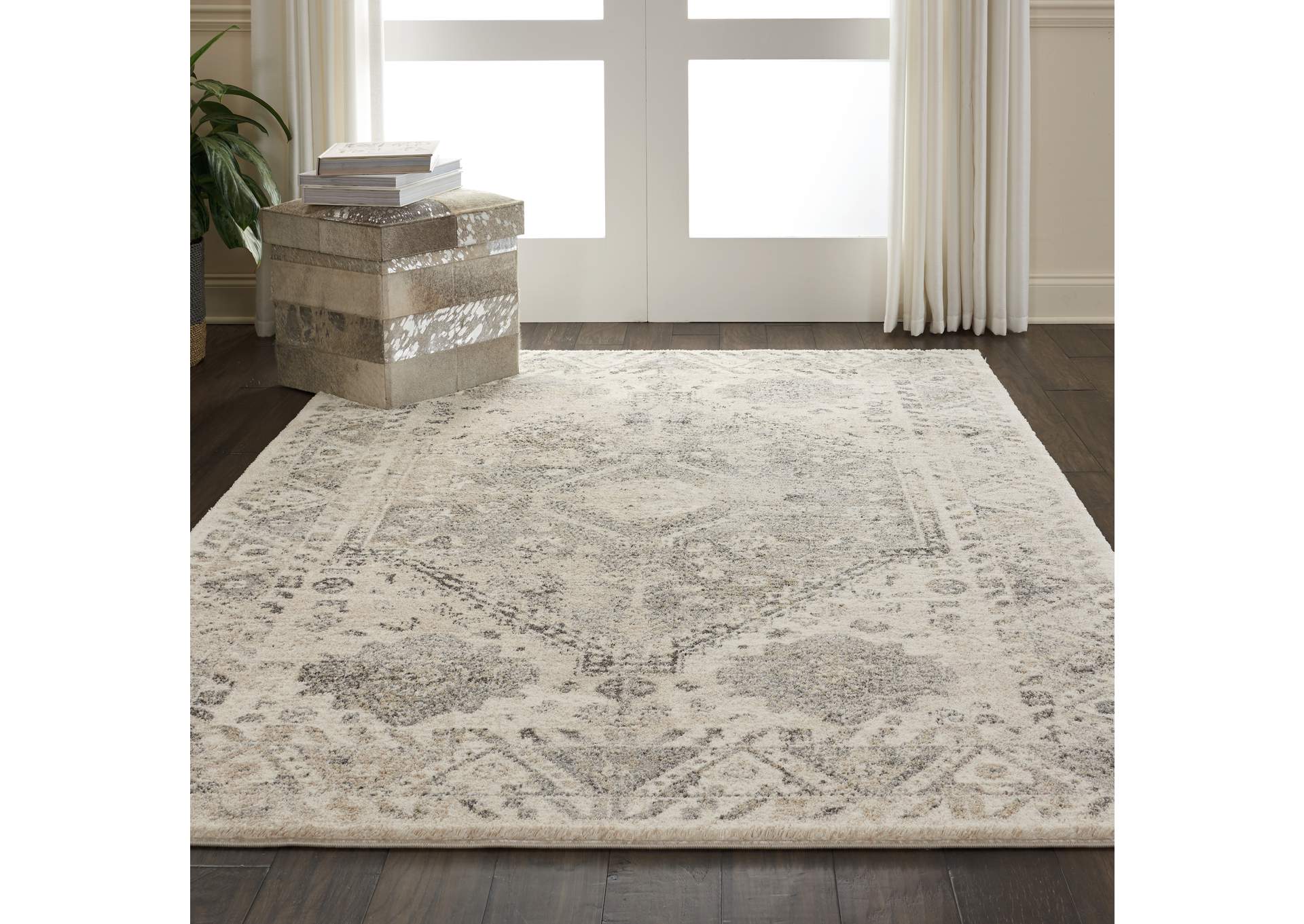 Nourison Fusion FSS11 Grey 5'x7' Farmhouse Area Rug,Nourison