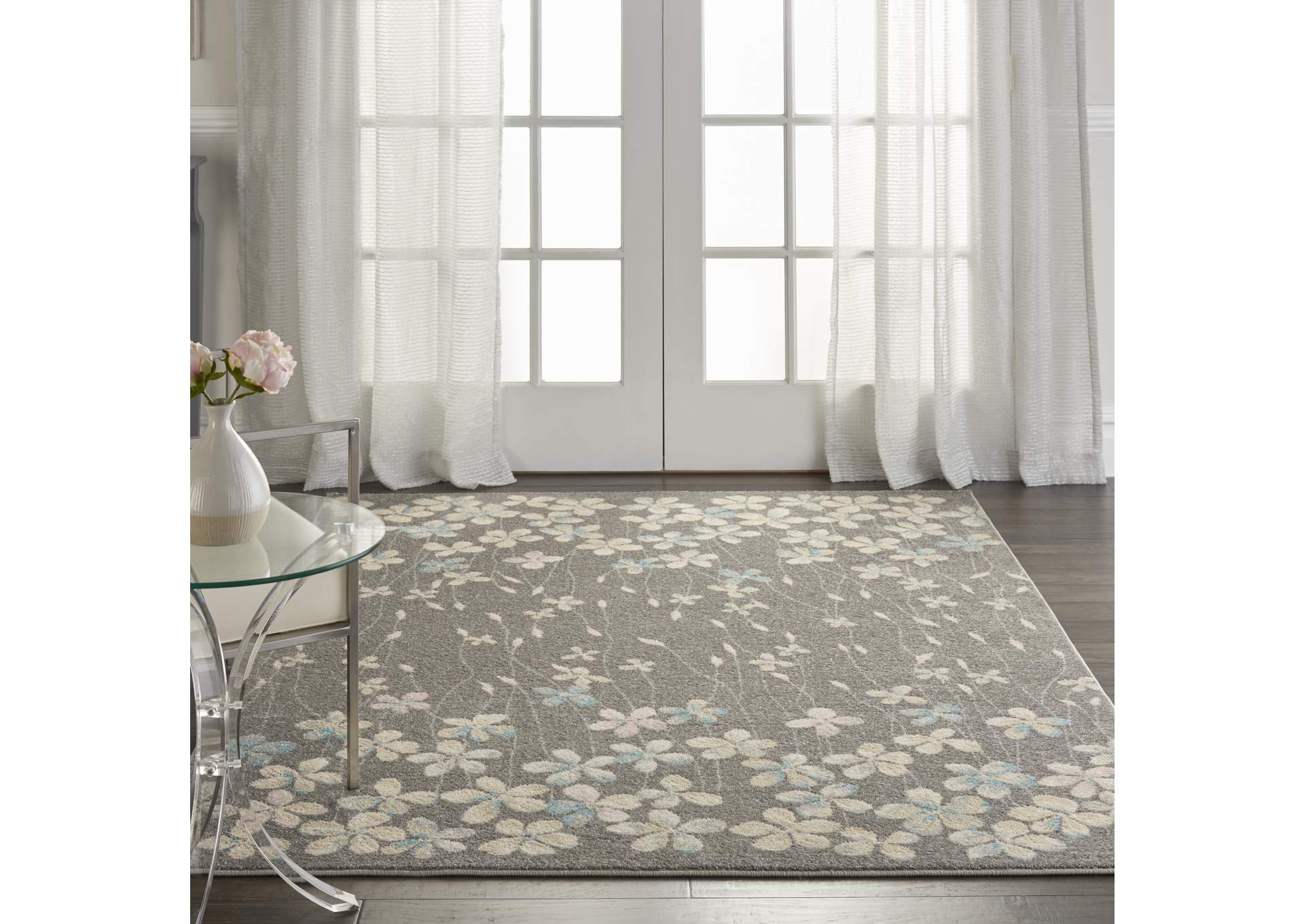 Nourison Tranquil TRA04 Grey 4'x6' Floral Area Rug,Nourison