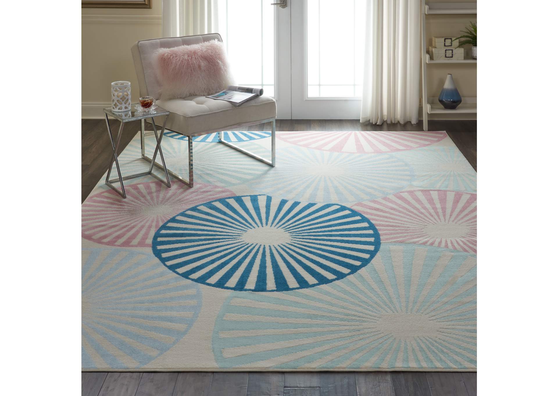 Nourison Grafix GRF20 White and Blue 8'x10' Large Rug,Nourison