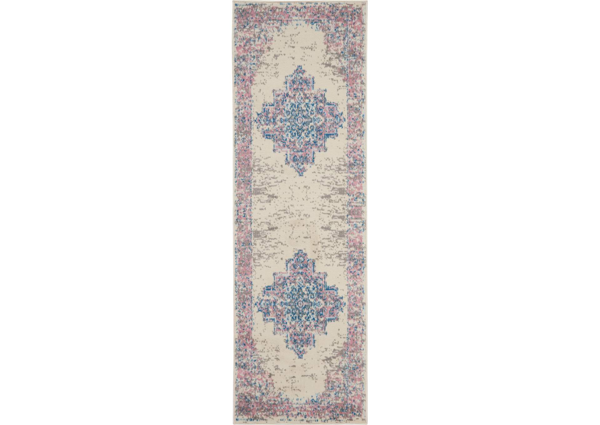 Nourison Grafix GRF14 White and Pink 8' Runner Hallway Rug,Nourison