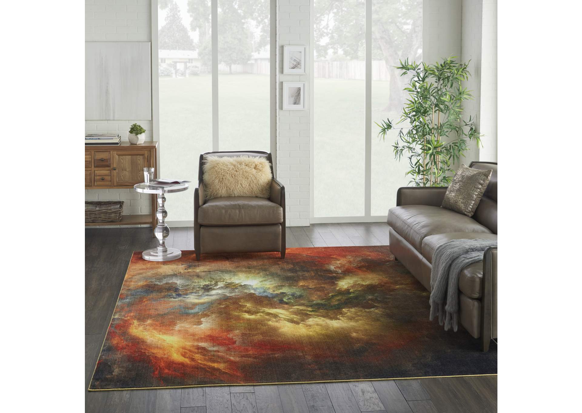 Nourison Le Reve LER07 Red and Brown 9'x12' Oversized Storm Clouds Rug,Nourison