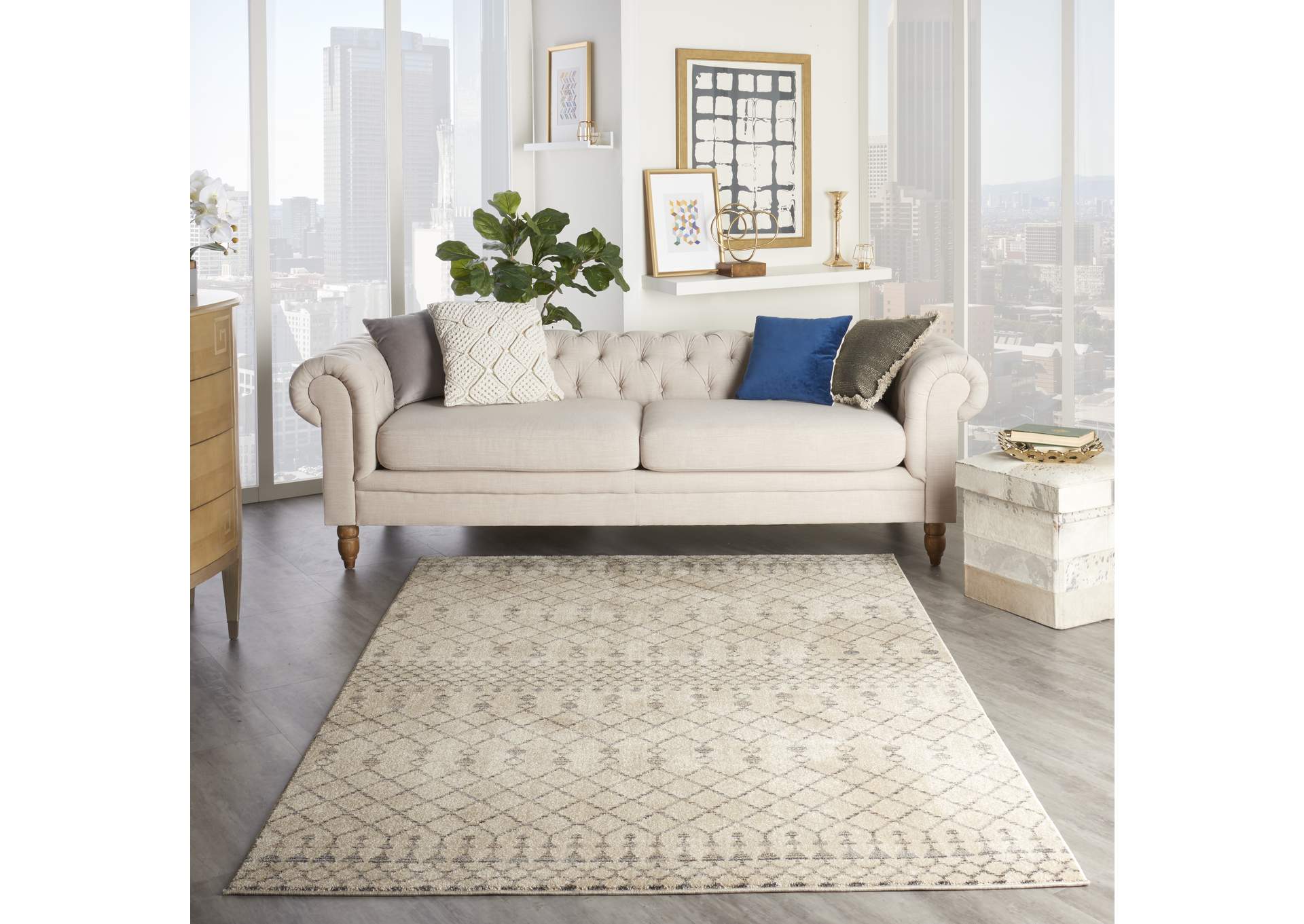 Nourison Palermo 3' x 5' Beige and Grey Distressed Bohemian Area Rug,Nourison