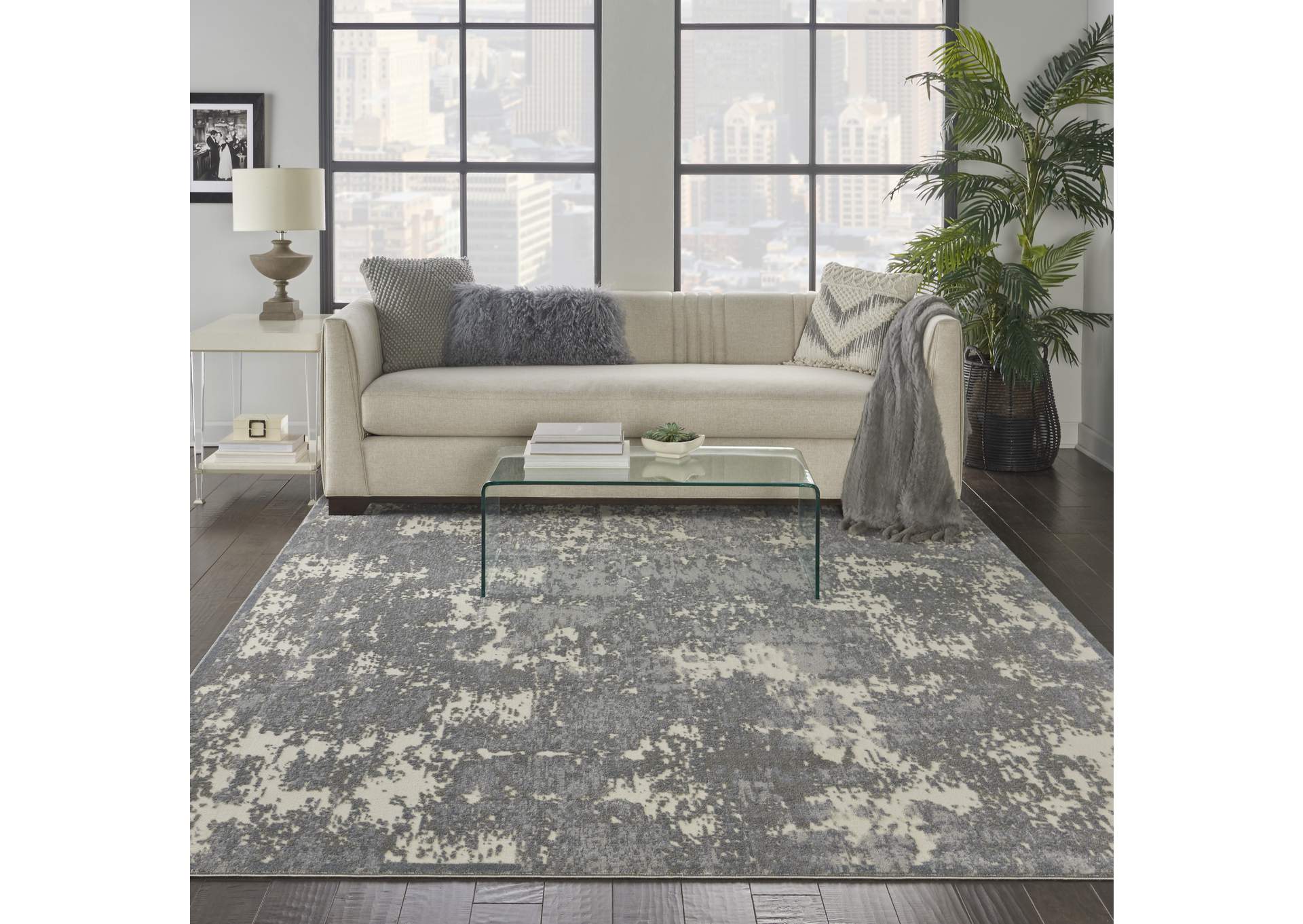 kathy ireland Home Sahara KI392 Charcoal and Ivory 8'x11' Large Rug,Nourison