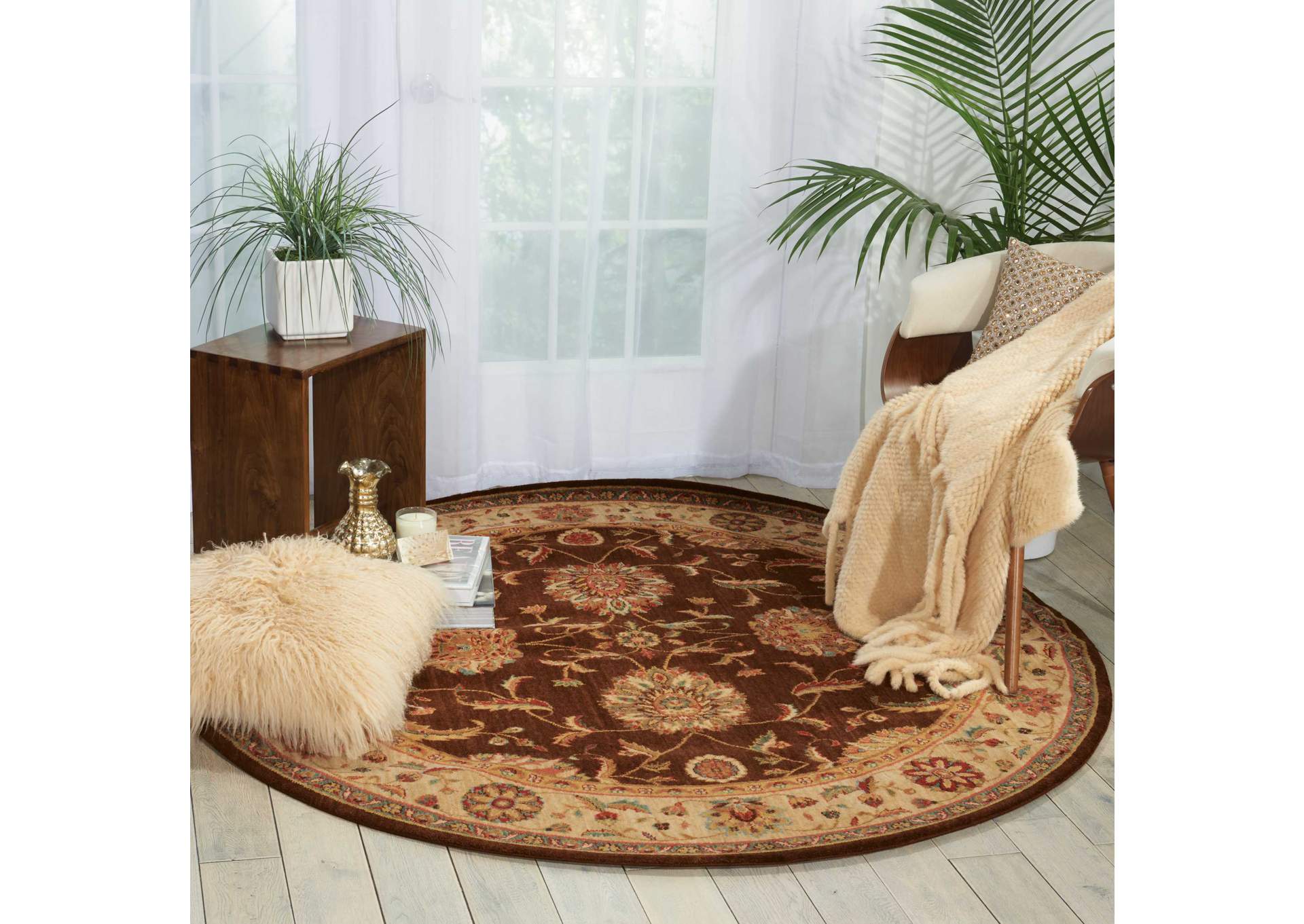 Nourison Living Treasures LI04 Brown 8' Round Rug,Nourison