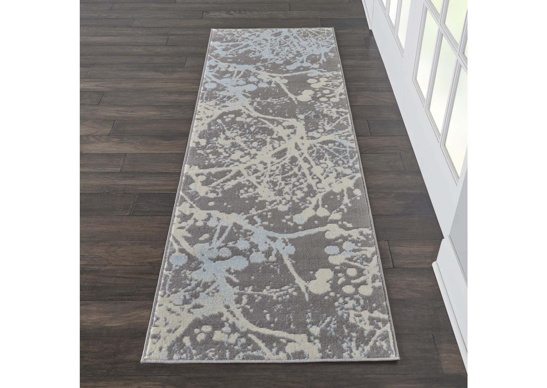 Nourison Jubilant JUB12 Grey and Blue 7' Runner Low-pile Hallway Rug,Nourison