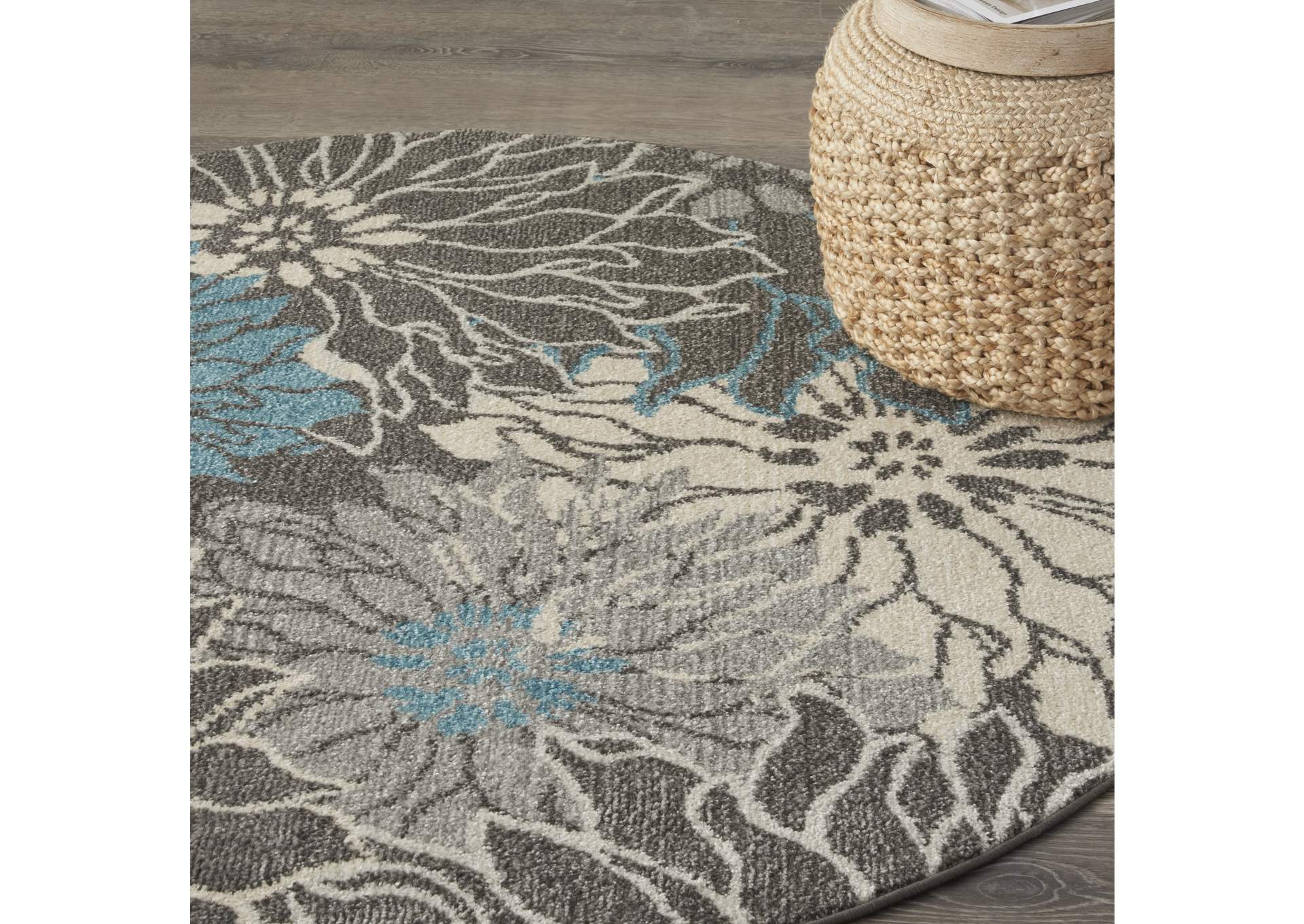 Nourison Passion 5' Round Charcoal and Blue Area Rug,Nourison