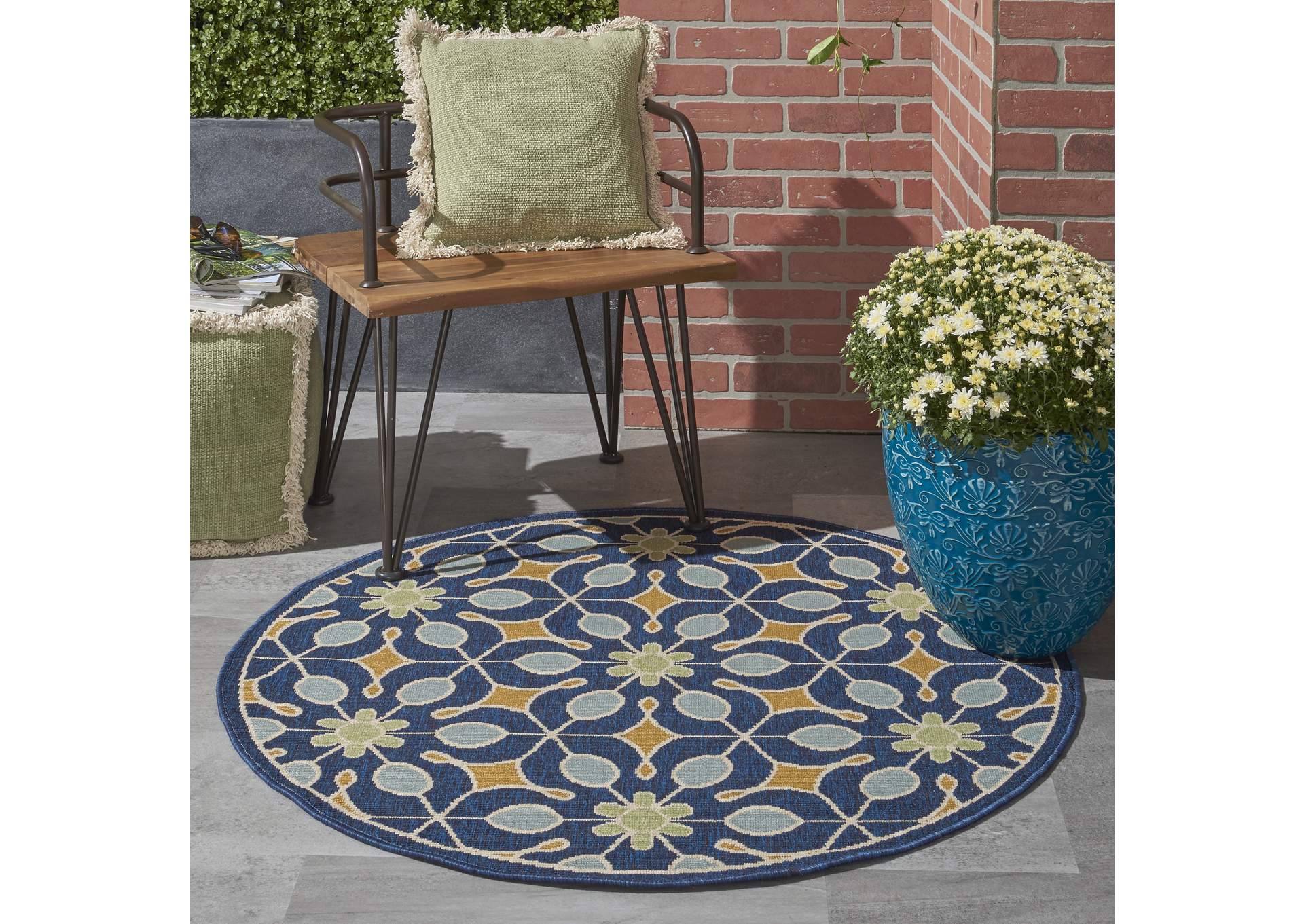 Nourison Caribbean CRB07 Navy Blue 4' Round Area Rug,Nourison