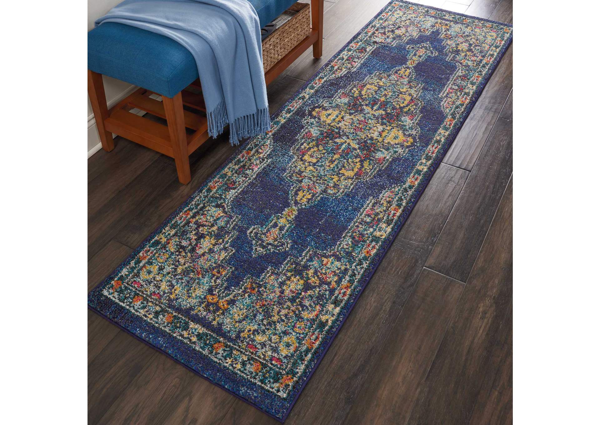 Nourison Passionate PST01 Dark Blue Multicolor 8' Runner Hallway Rug,Nourison