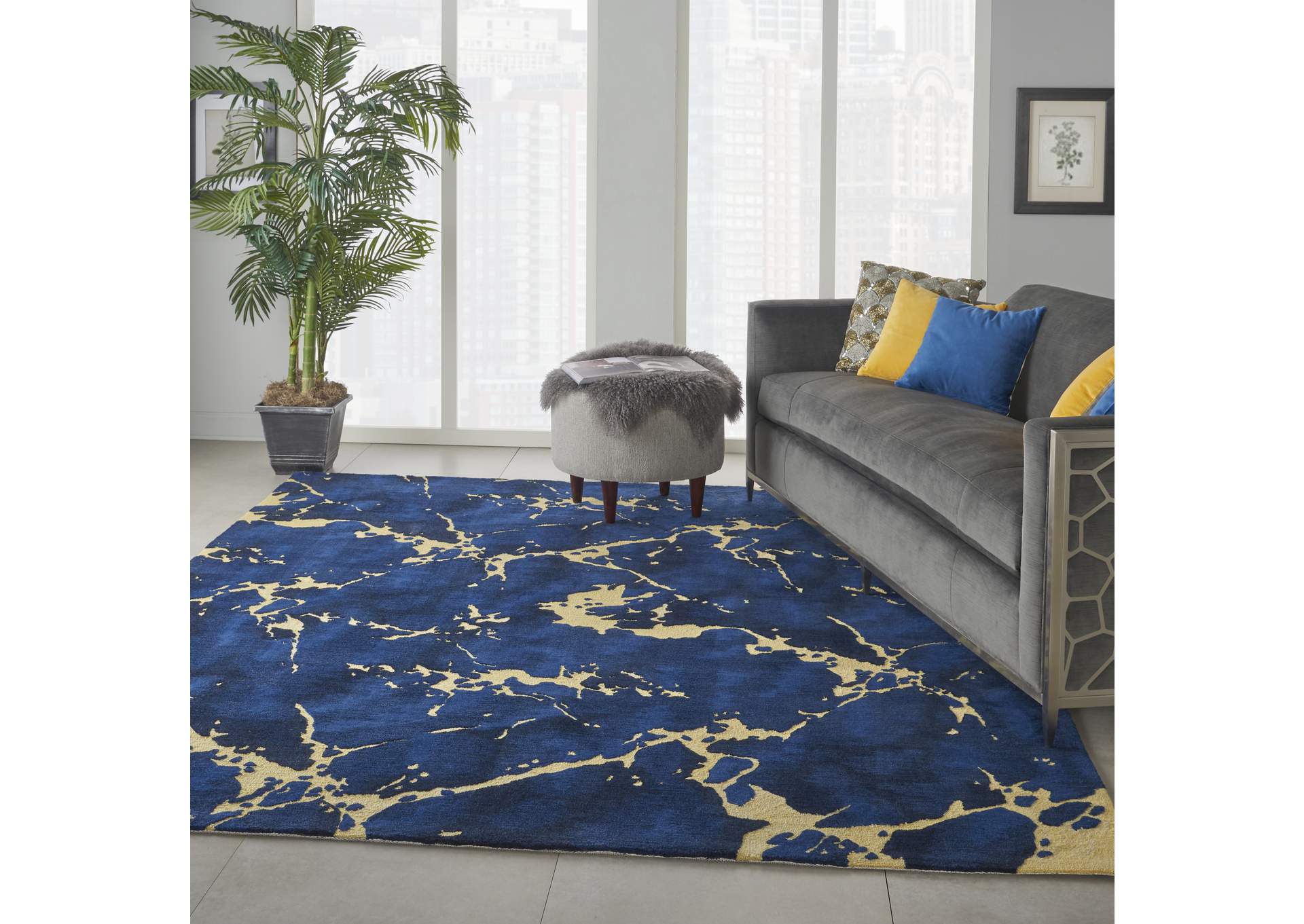 Nourison Symmetry SMM09 Navy Blue Artistic Large Rug,Nourison