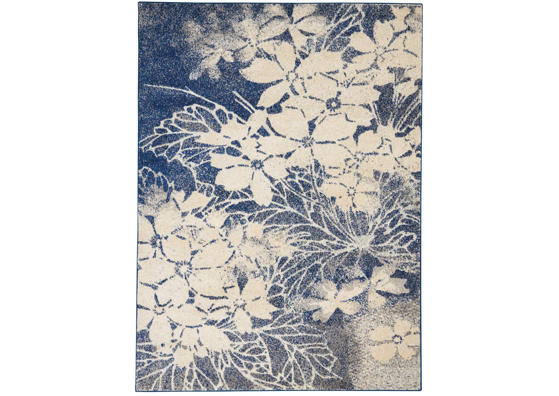 Nourison Tranquil TRA08 Navy Blue and Grey 5'x7' Ombre Floral Area Rug,Nourison