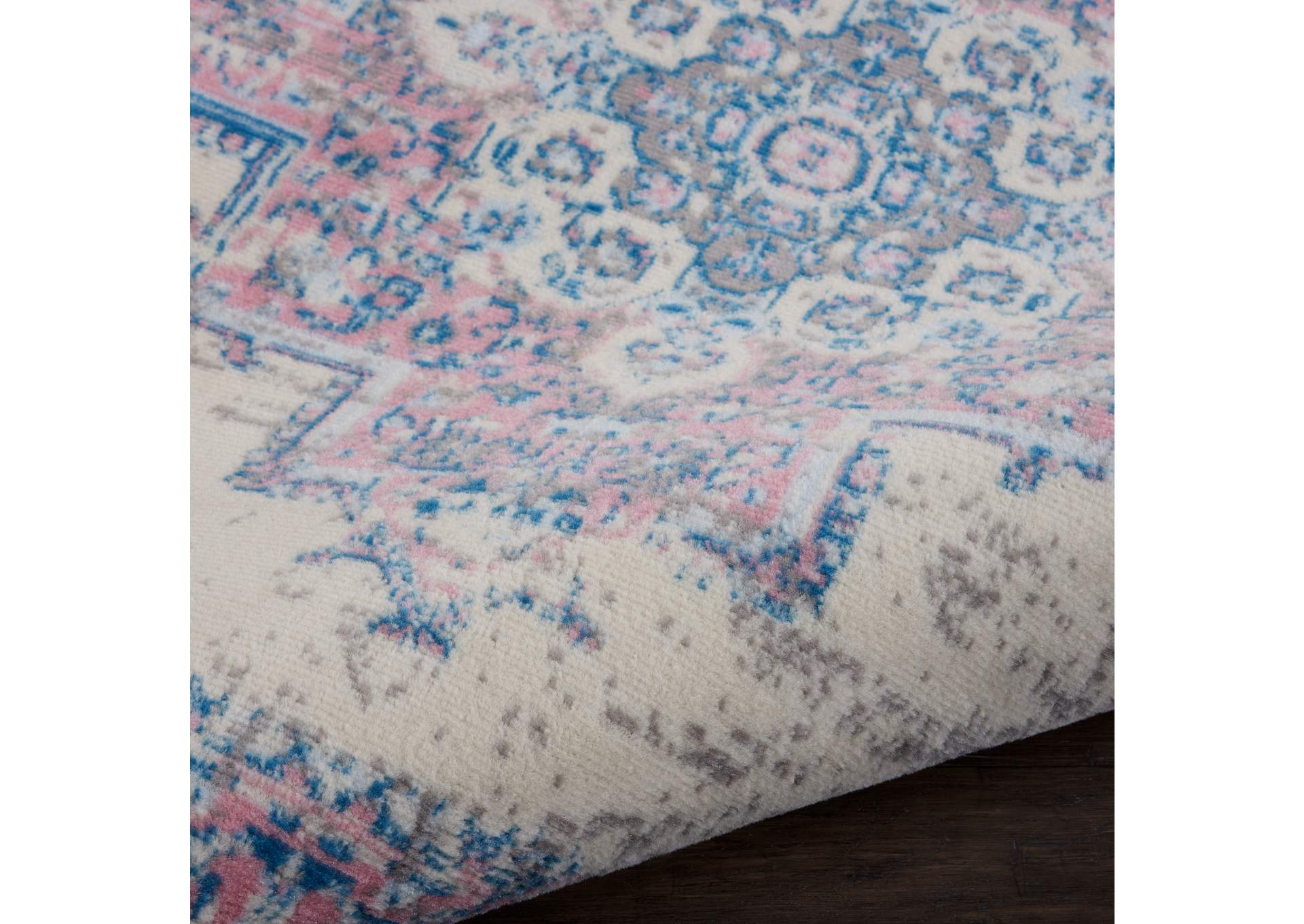 Nourison Grafix GRF14 White and Pink 4' Round Persian Area Rug,Nourison
