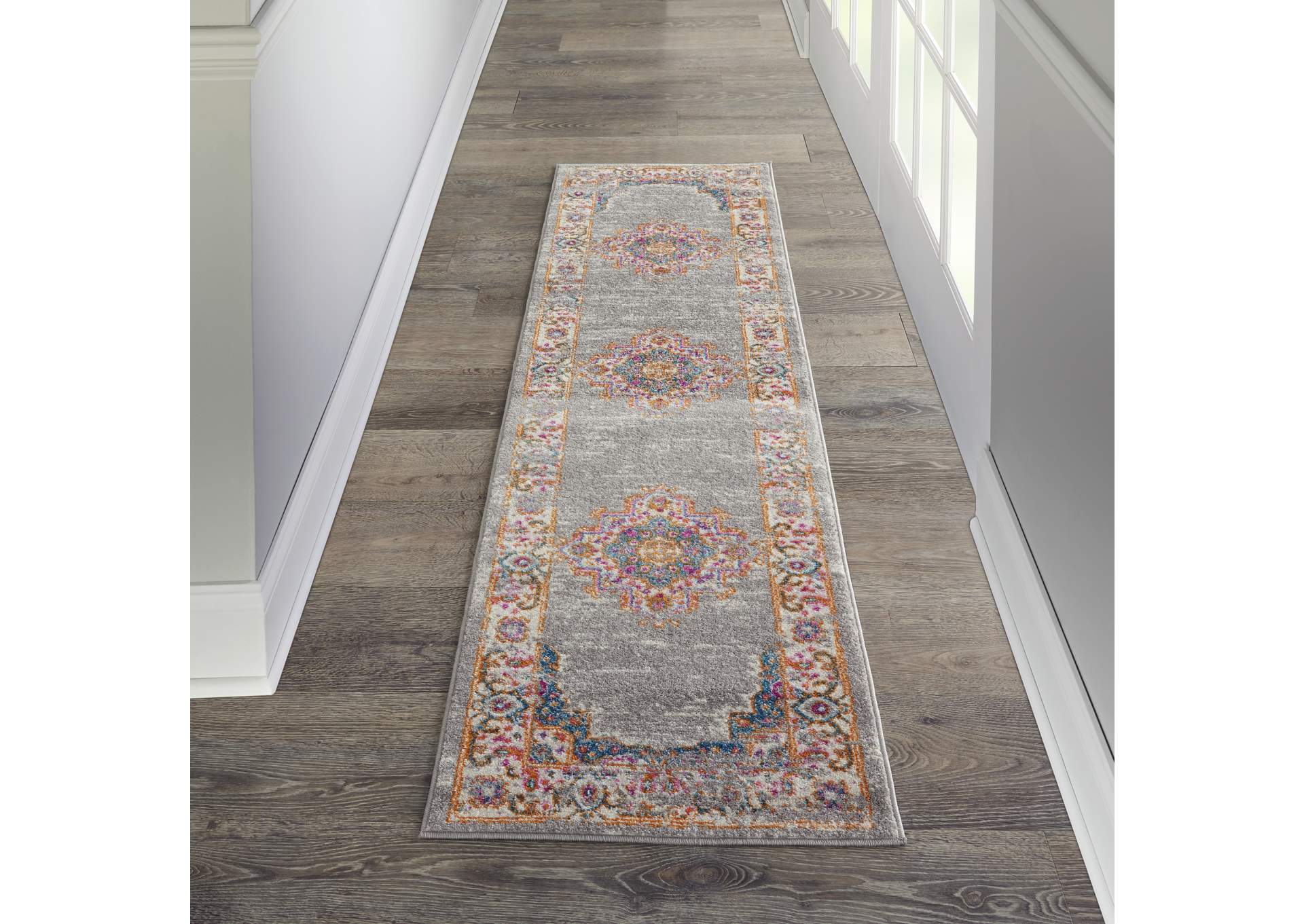Nourison Passion PSN03 Grey 8' Runner Hallway Rug,Nourison