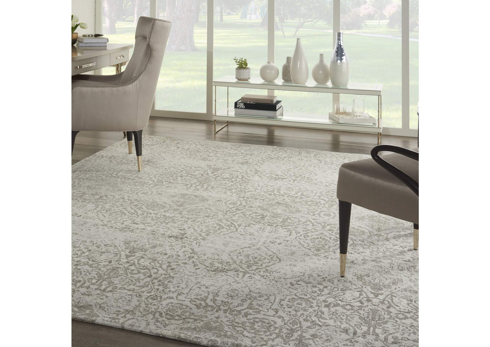 Nourison Damask DAS06 White 8'x10' Large Flat Rug,Nourison