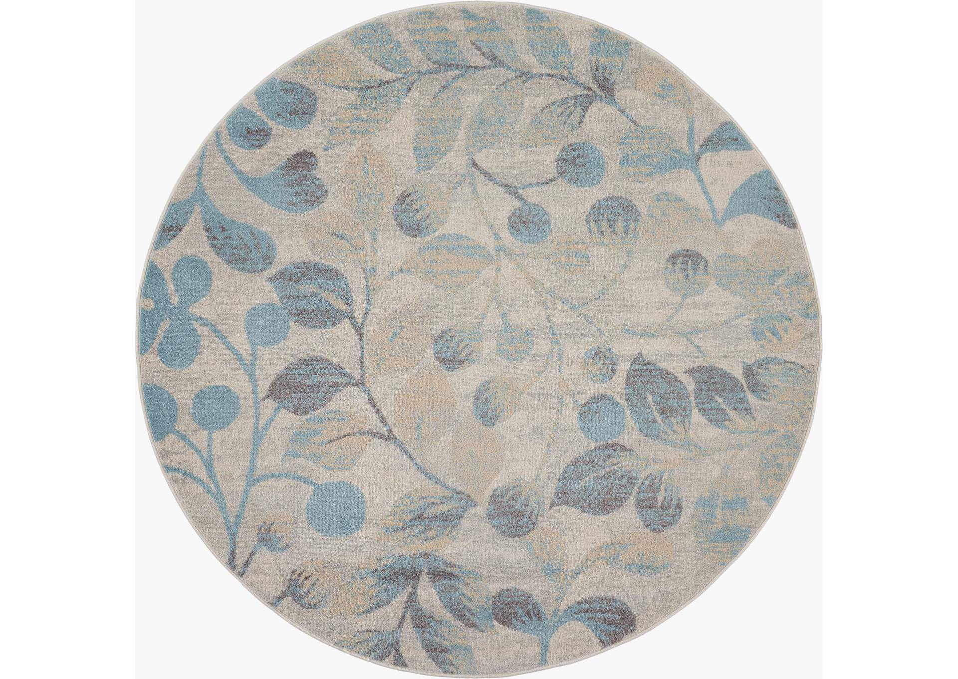 Nourison Tranquil TRA03 Turquoise and Beige 5' Round Botanical Area Rug,Nourison