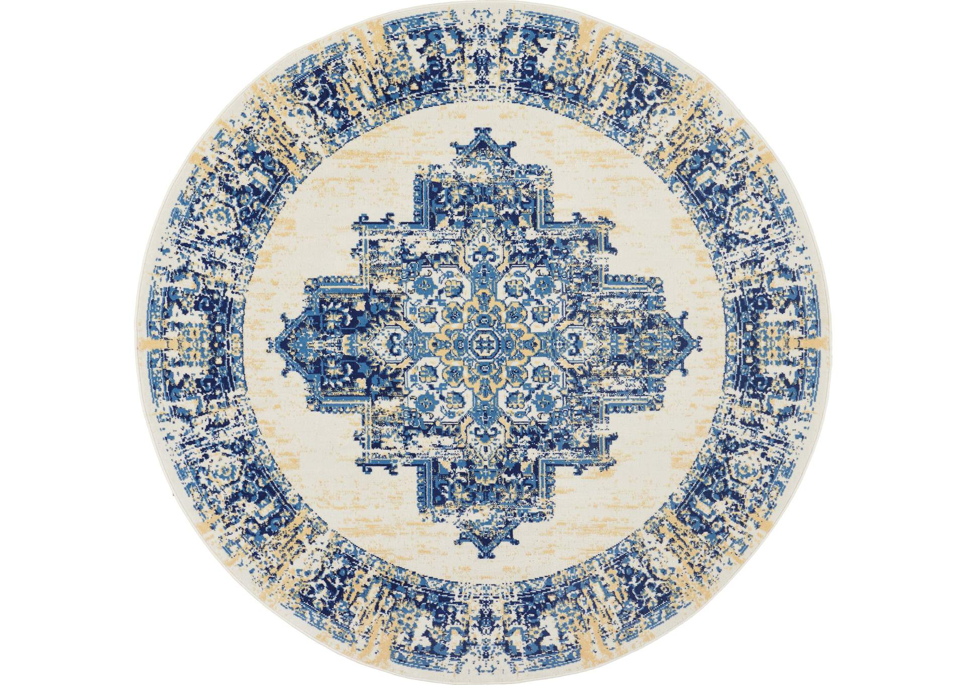 Nourison Grafix GRF14 White and Blue 8' Round Large Rug,Nourison