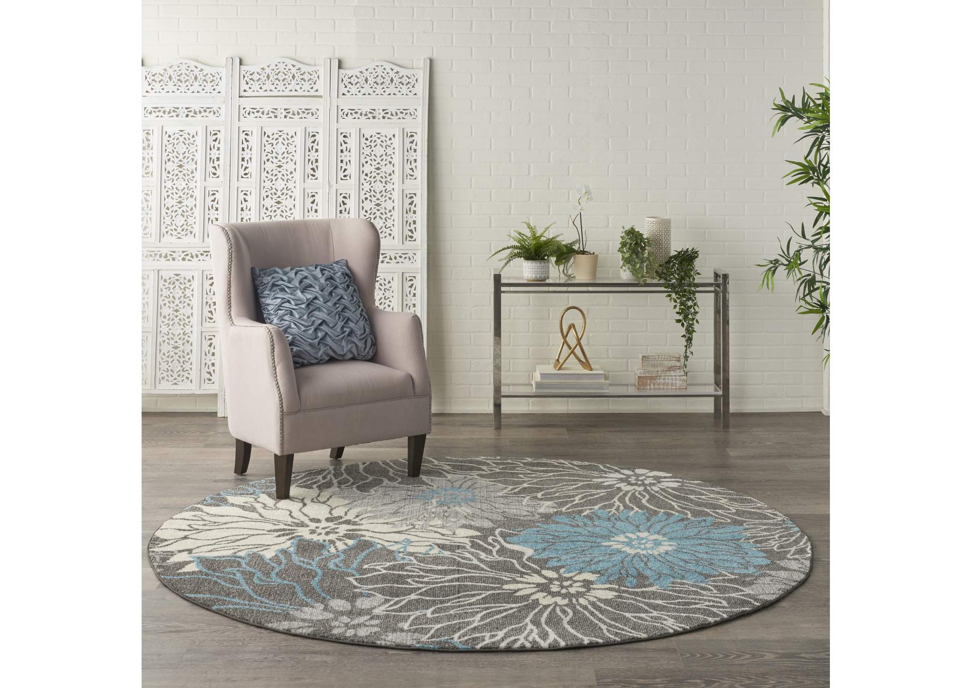 Nourison Passion 8' Round Charcoal and Blue Area Rug,Nourison