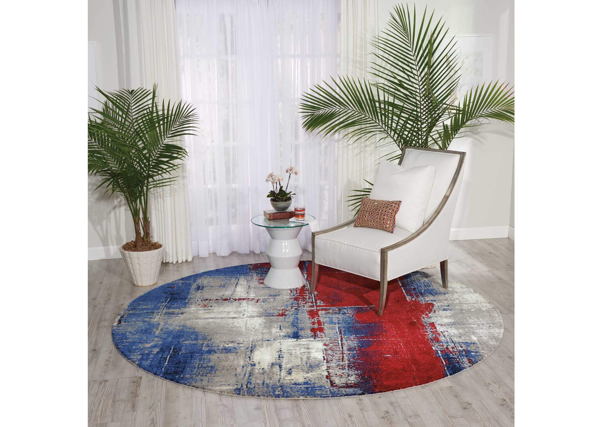 Nourison Twilight TWI19 Red and Blue 8' Round Large Rug,Nourison