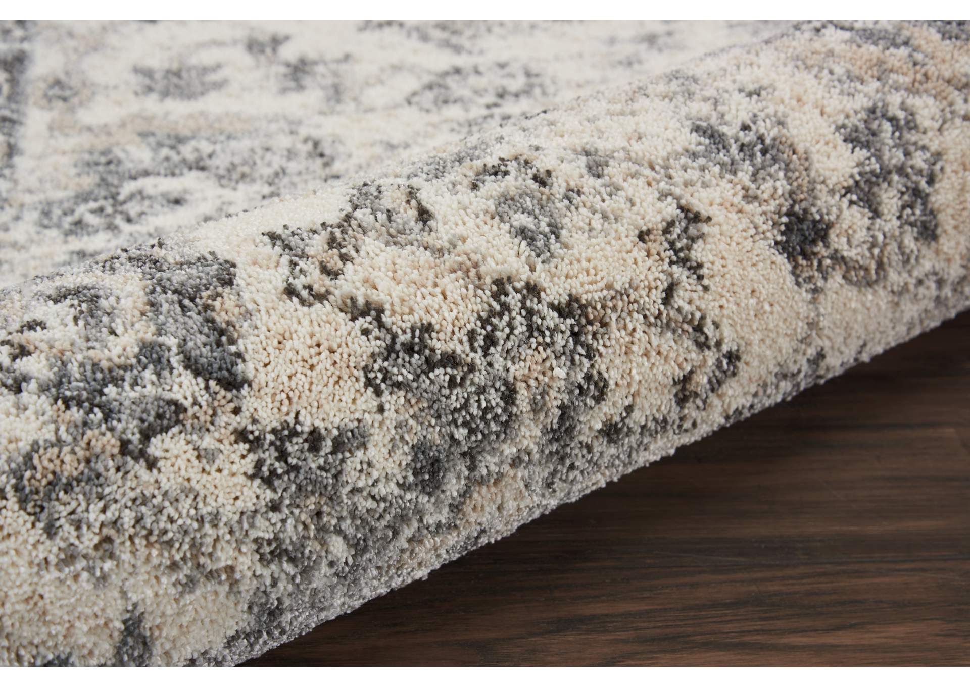 Nourison Fusion FSS15 Cream and Grey 8' Runner Plush Shag Hallway Rug,Nourison