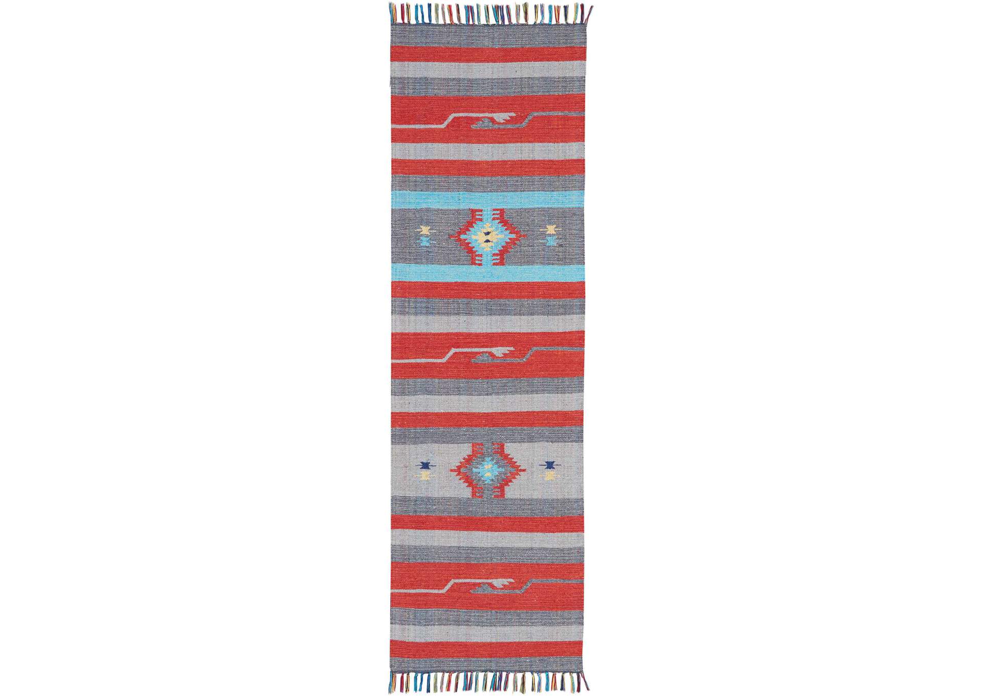 Nourison Baja BAJ01 Grey and Red 8' Runner Flat Weave Hallway Rug,Nourison