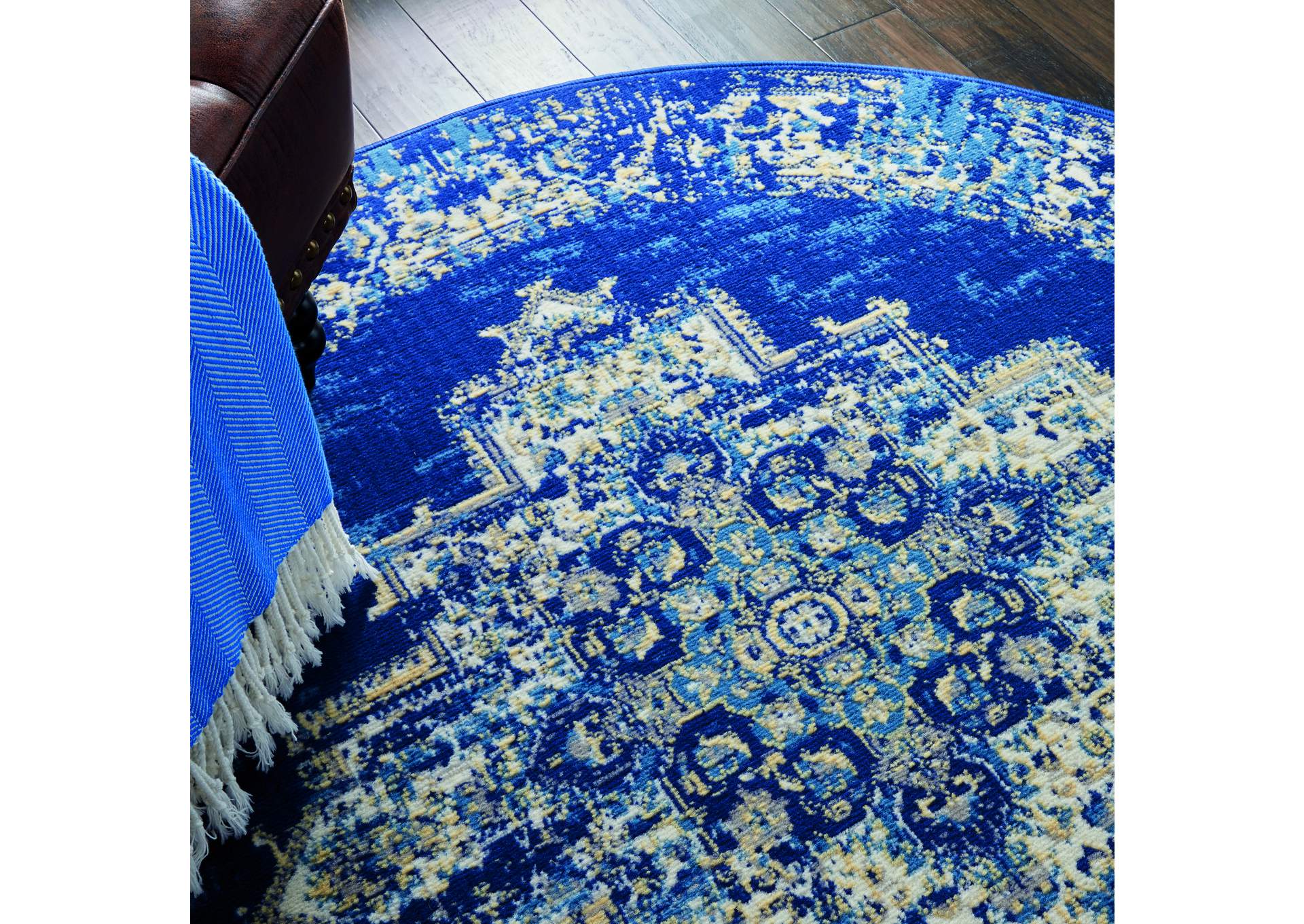 Nourison Grafix GRF14 Blue 5' Round Area Rug,Nourison