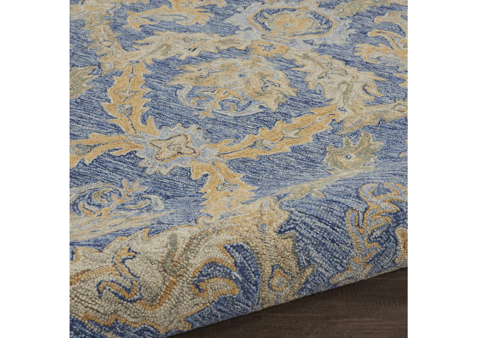 Nourison Azura AZM03 Navy and Gold 8'x11' Pure Wool Handcrafted Rug,Nourison