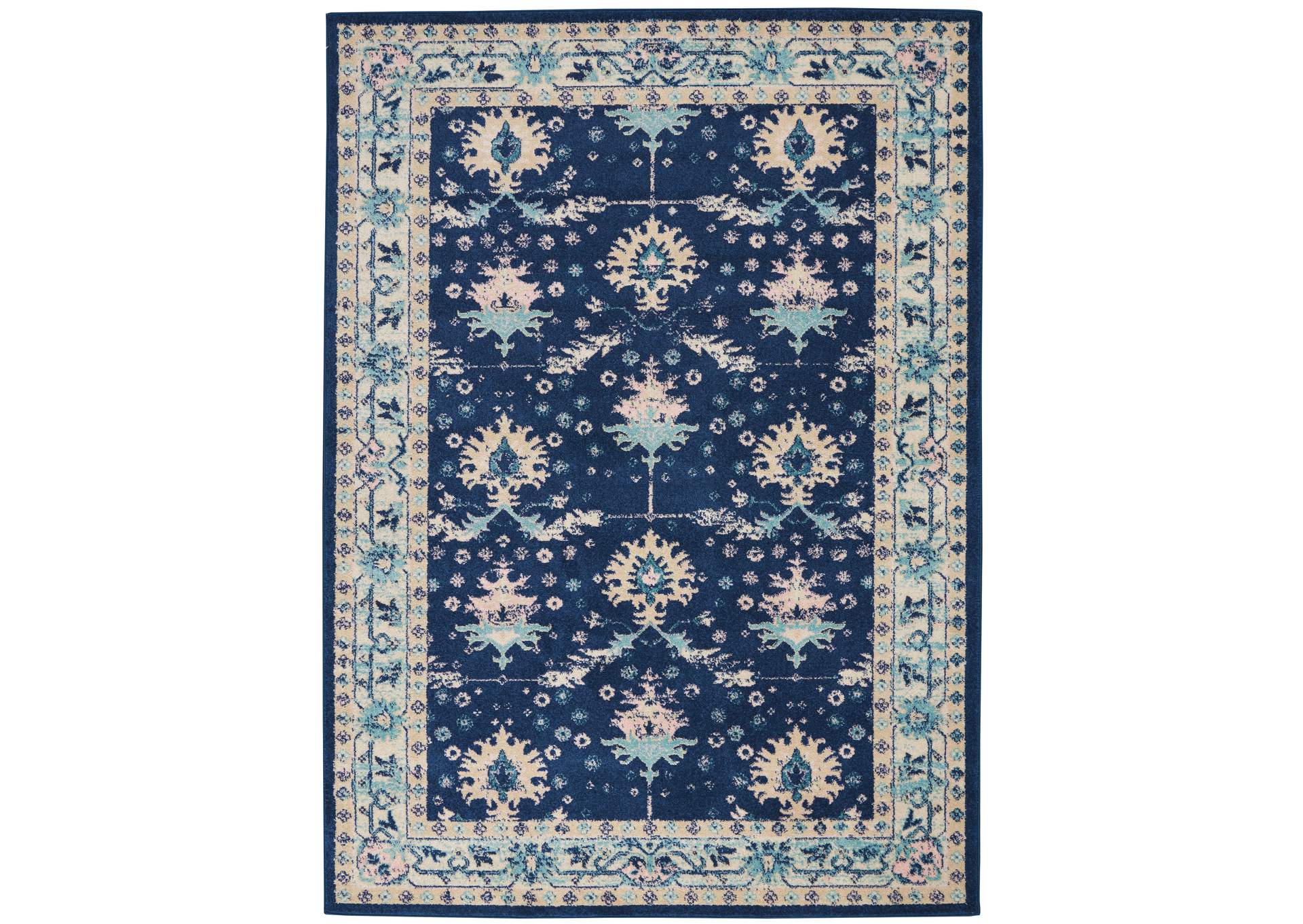 Nourison Tranquil TRA10 Navy Blue 6'x9' Bordered Oriental Area Rug,Nourison