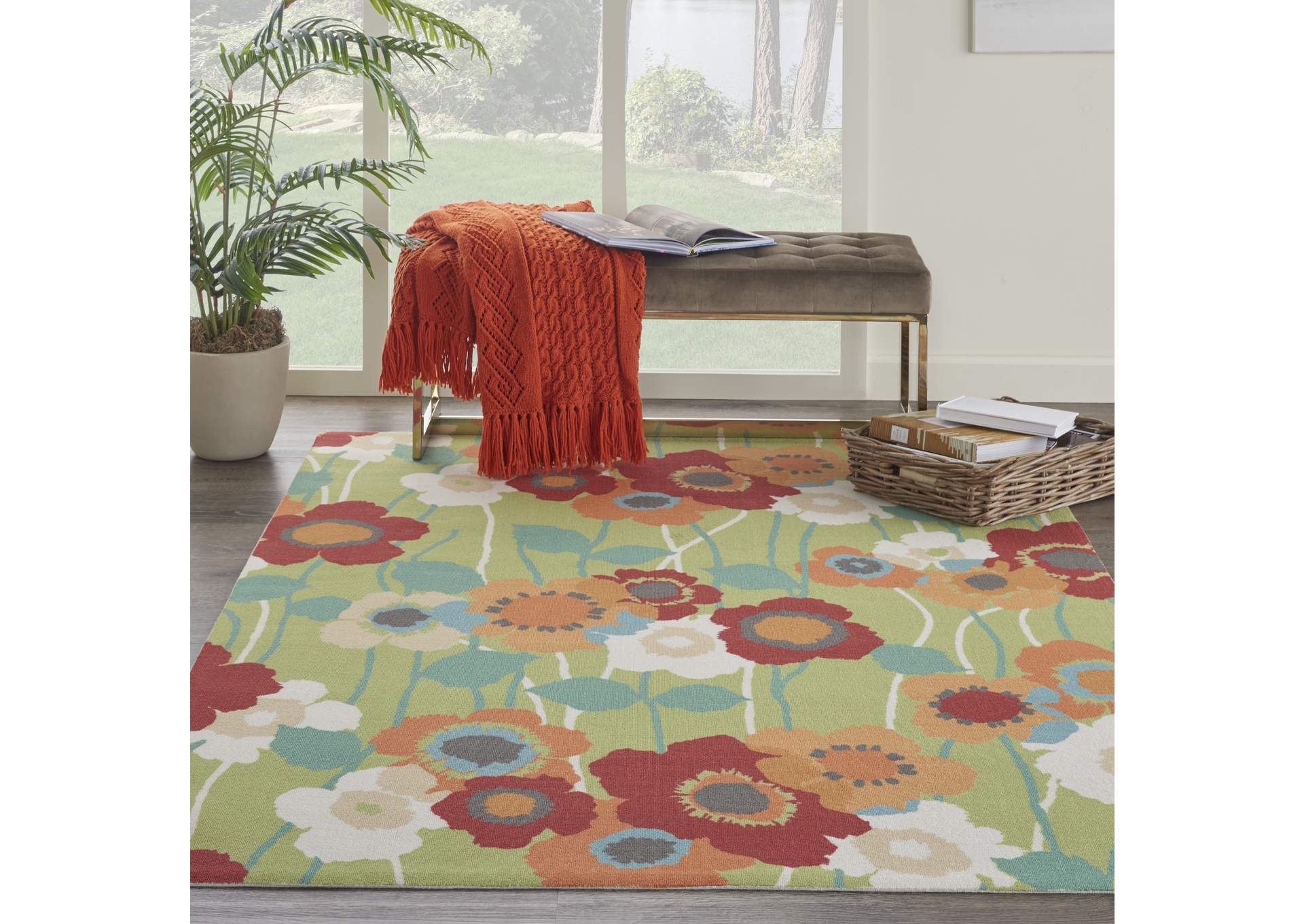 Waverly Sun N Shade SND27 Green 4'x6' Area Rug,Nourison