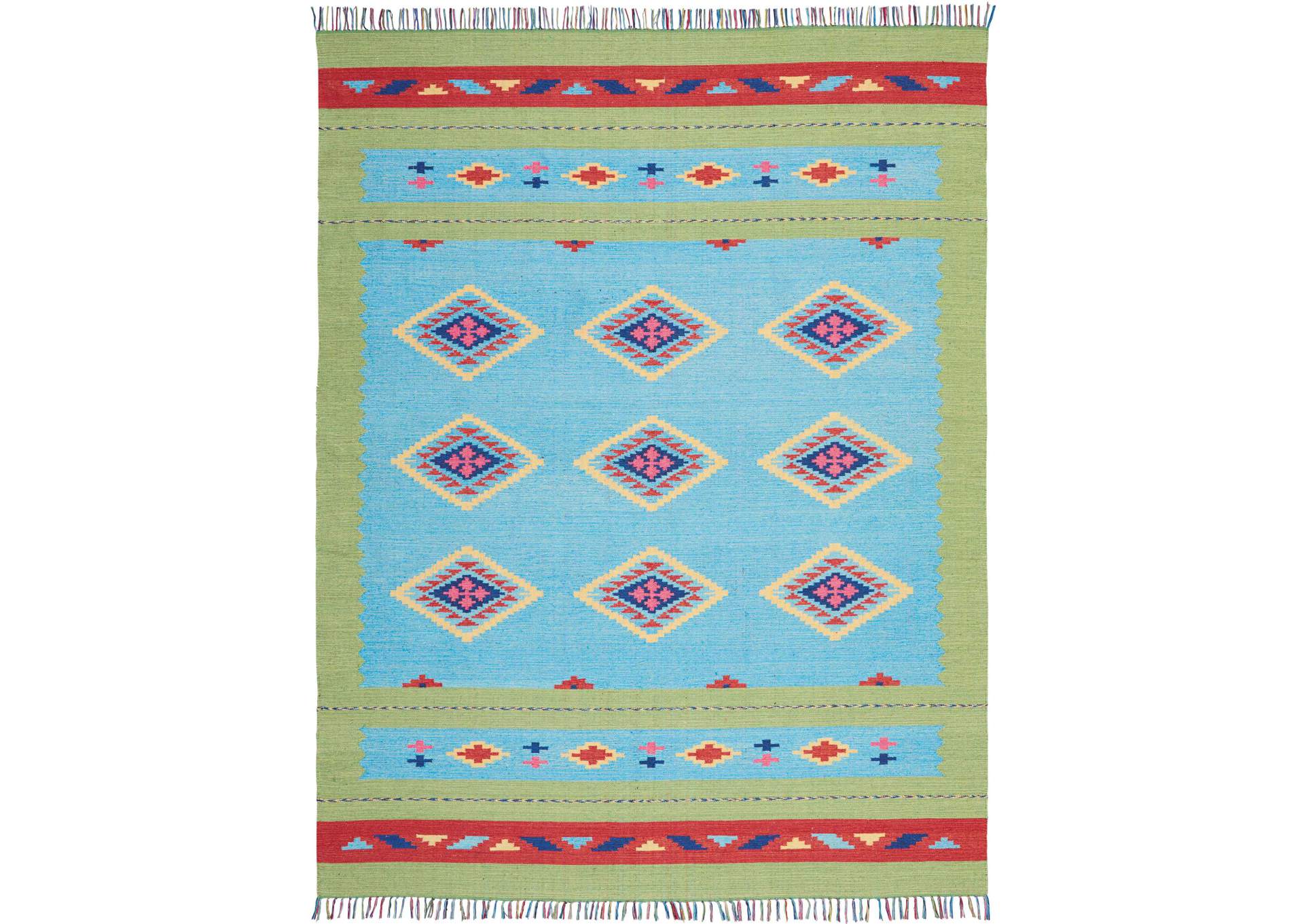 Nourison Baja BAJ02 Blue and Green 8'x10' Large Flat Weave Rug,Nourison