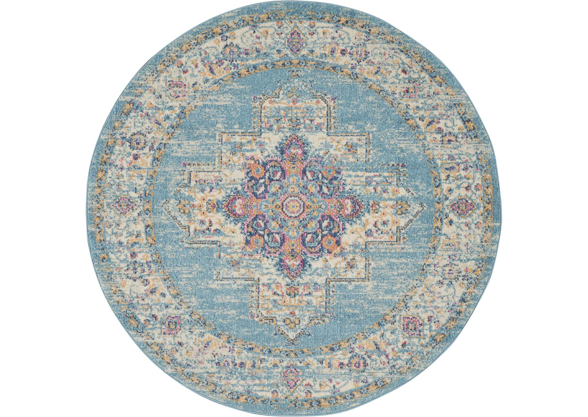 Nourison Passion 5' Round Ivory Light Blue Area Rug,Nourison