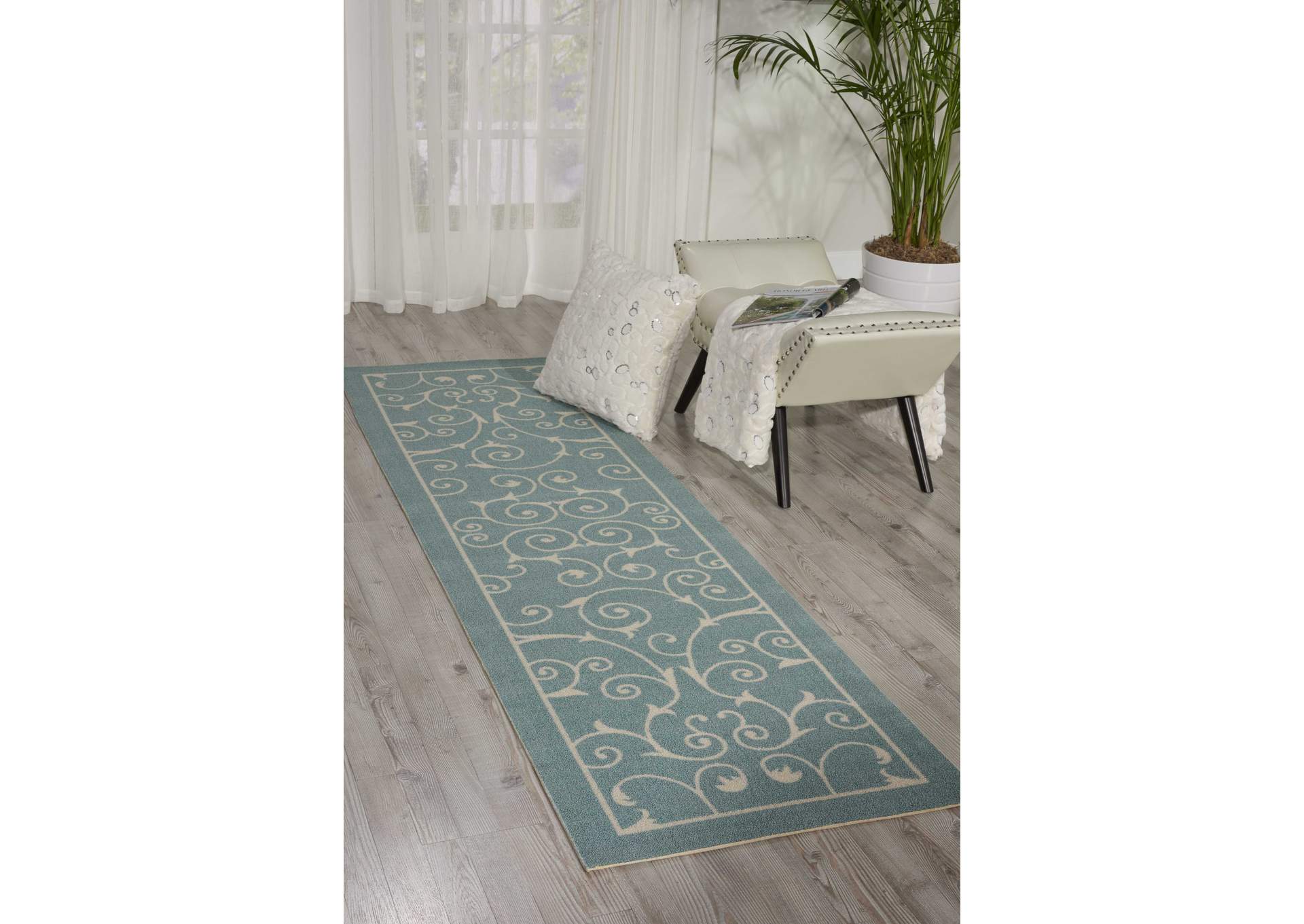 Nourison Home & Garden RS019 Blue 8' Runner Hallway Rug,Nourison