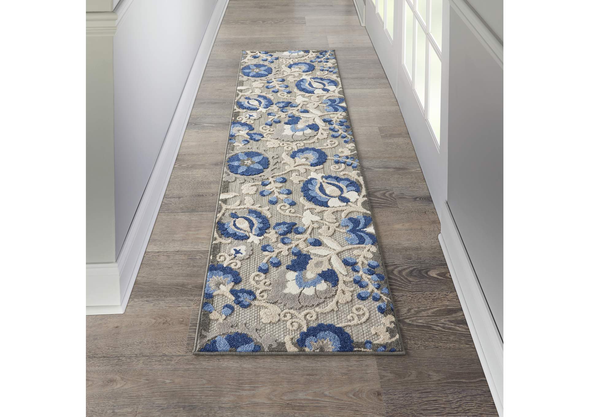 Nourison Aloha 10' Runner Blue Patio Area Rug,Nourison