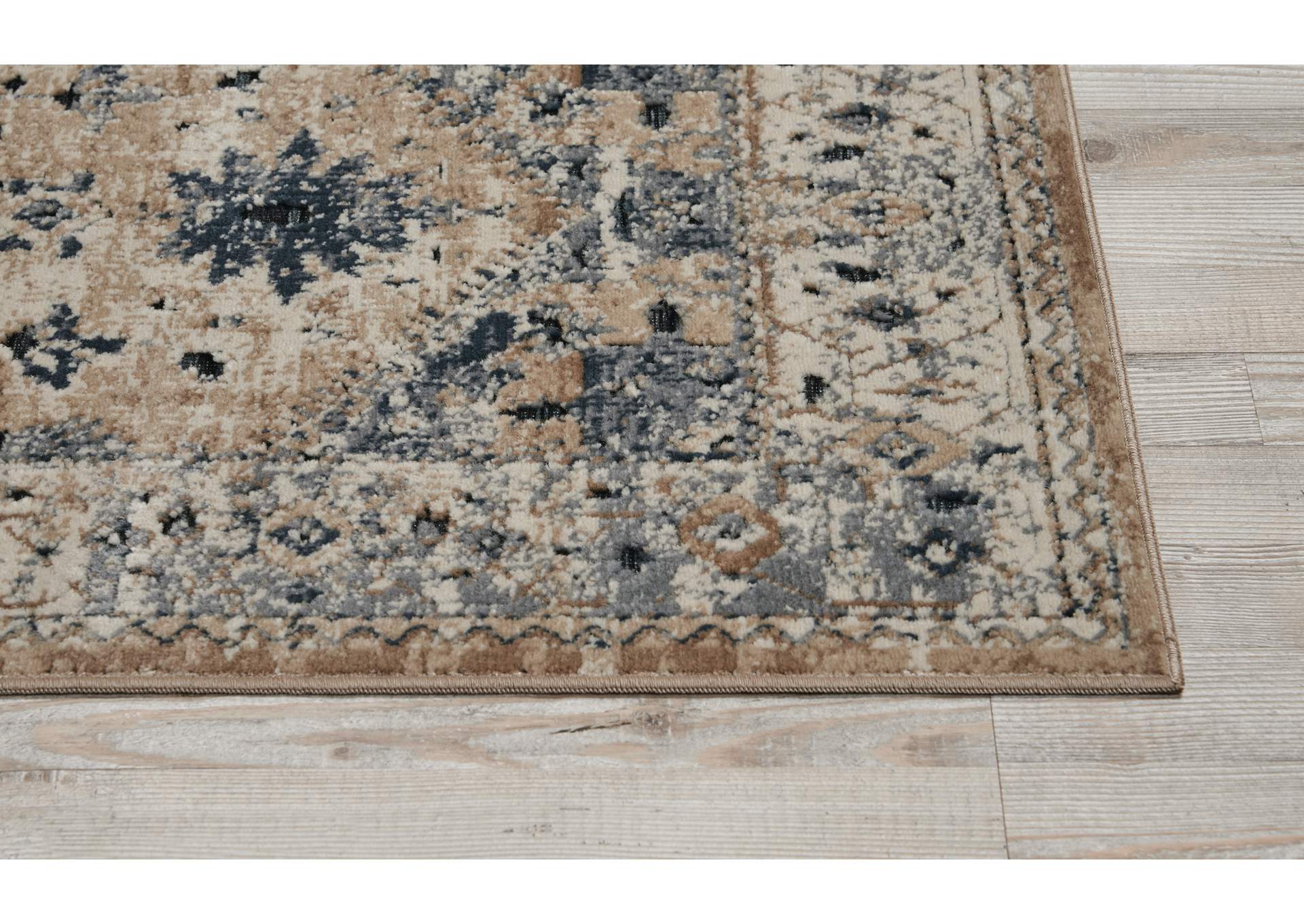 kathy ireland Home Malta MAI02 Beige and Blue 8' Runner Hallway Rug,Nourison