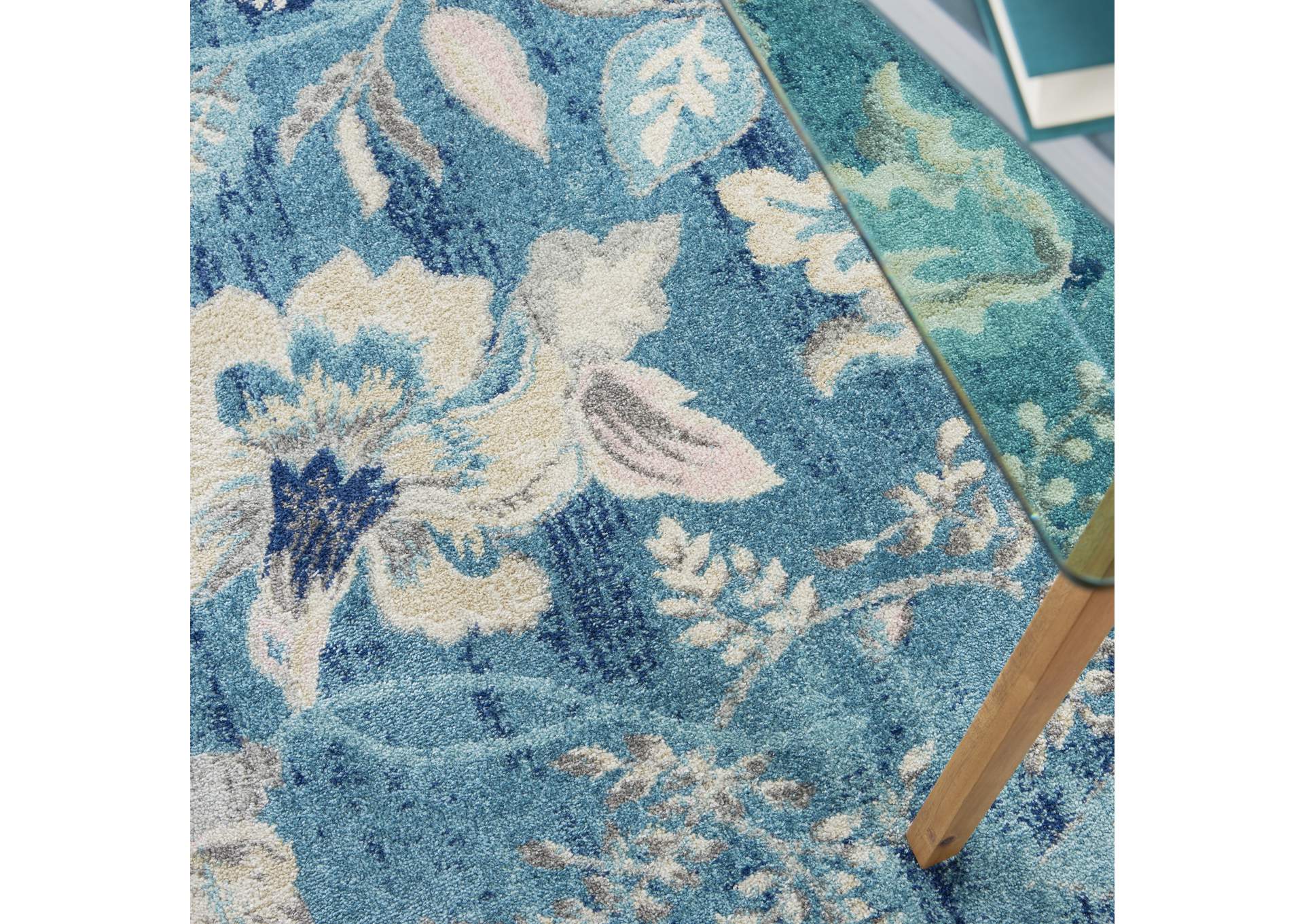 Nourison Tranquil TRA02 Turquoise Blue and White 5'x7' French Country Area Rug,Nourison