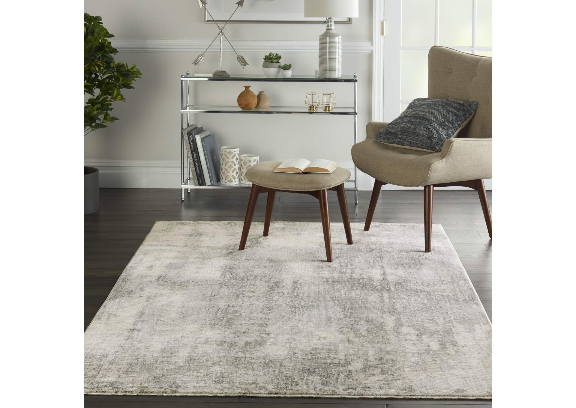 Nourison Etchings 4' x 6' Grey/Light Blue Painterly Area Rug,Nourison