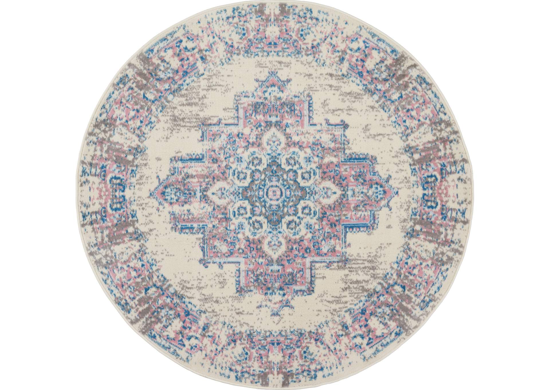 Nourison Grafix GRF14 White and Pink 5' Round Persian Area Rug,Nourison