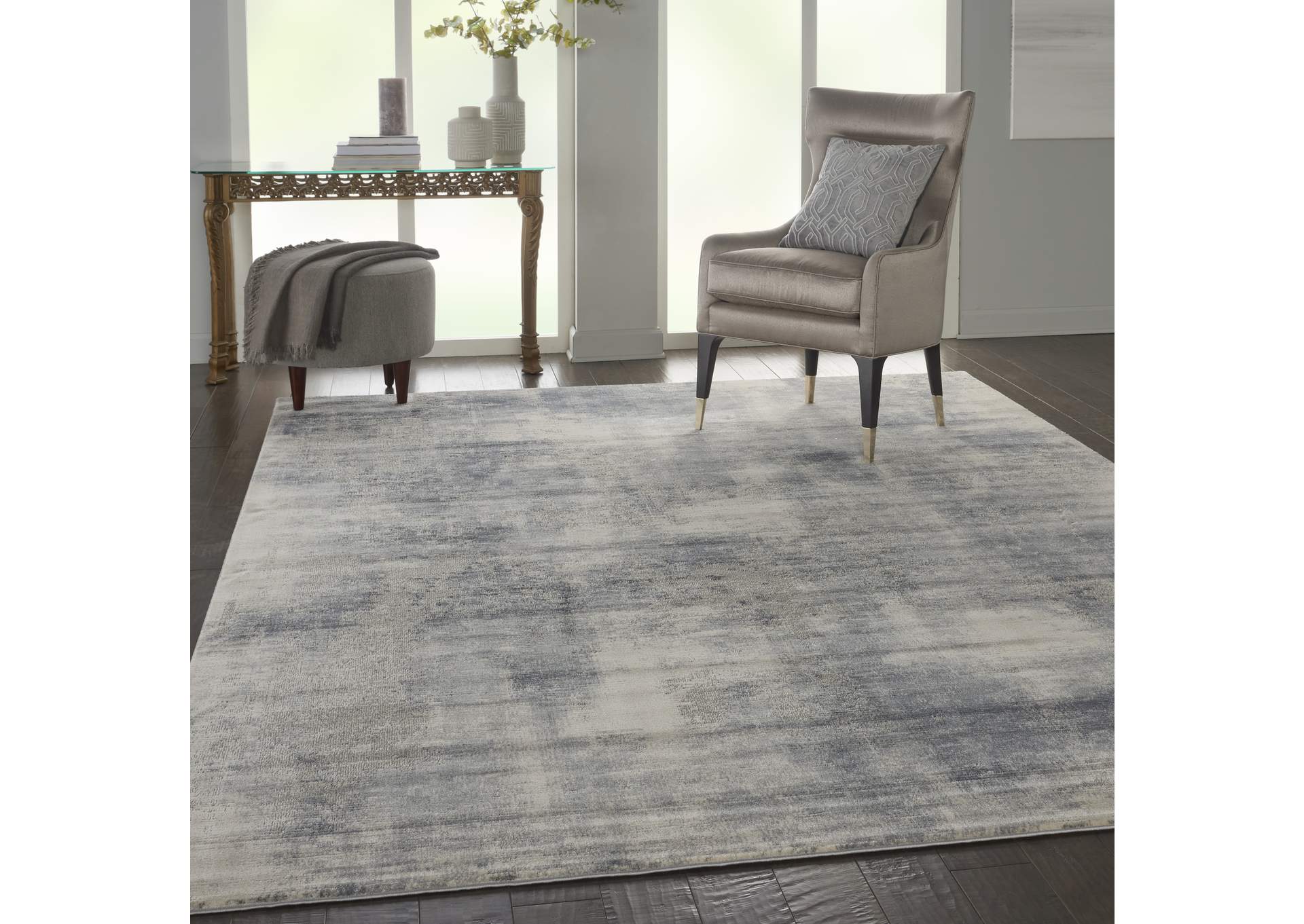 Nourison Rustic Textures RUS02 Slate Blue and Ivory 8'x11' Oversized Textured Rug,Nourison