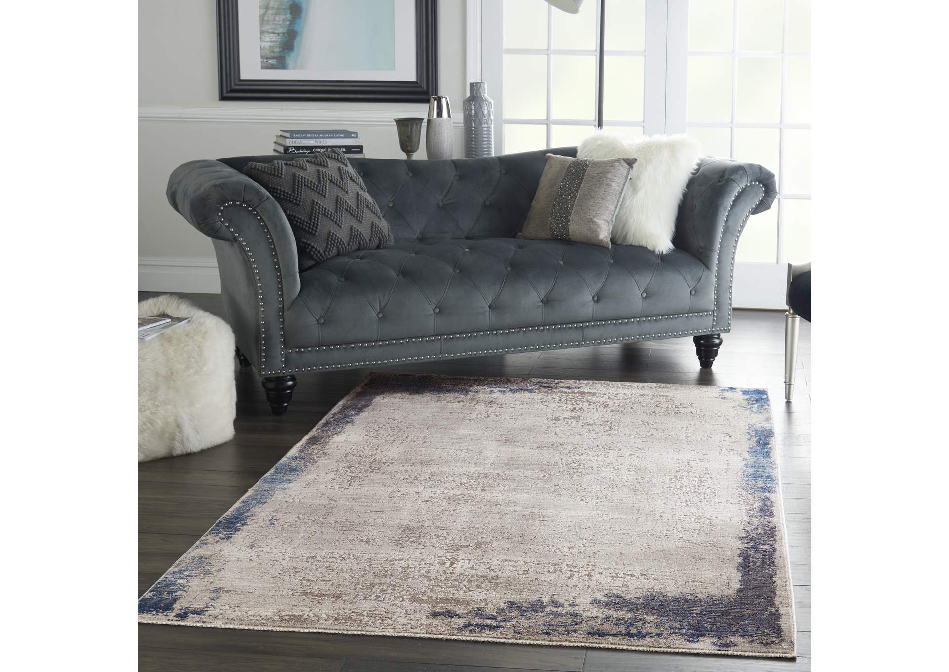 Nourison Etchings 4' x 6' Grey/Navy Artistic Area Rug,Nourison